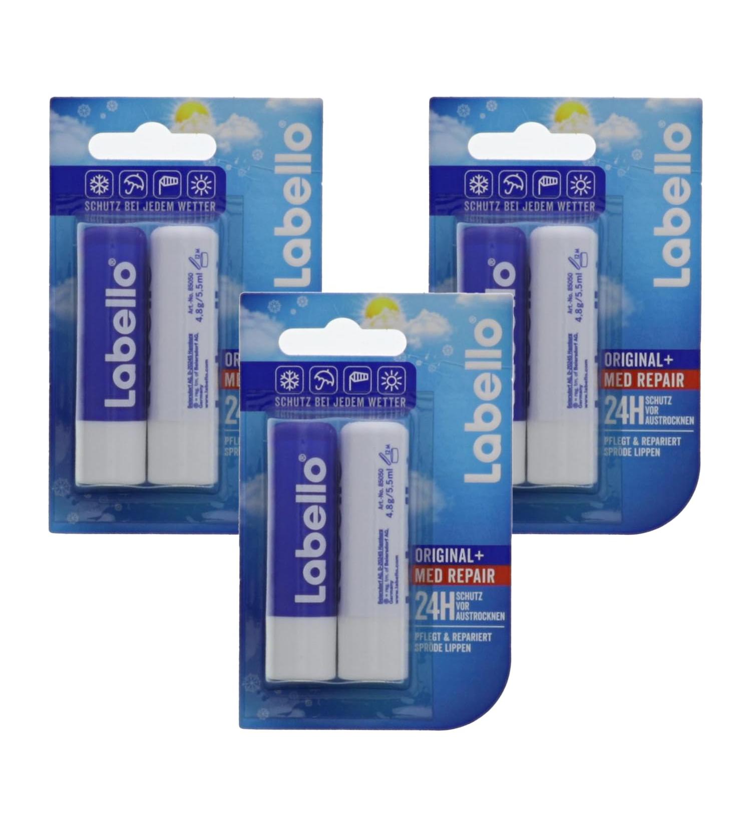 Labello Winter Mixpack (9.6 g) lip care set with Labello Original and Labello Med Repair for naturally beautiful lips lip balm without mineral oils