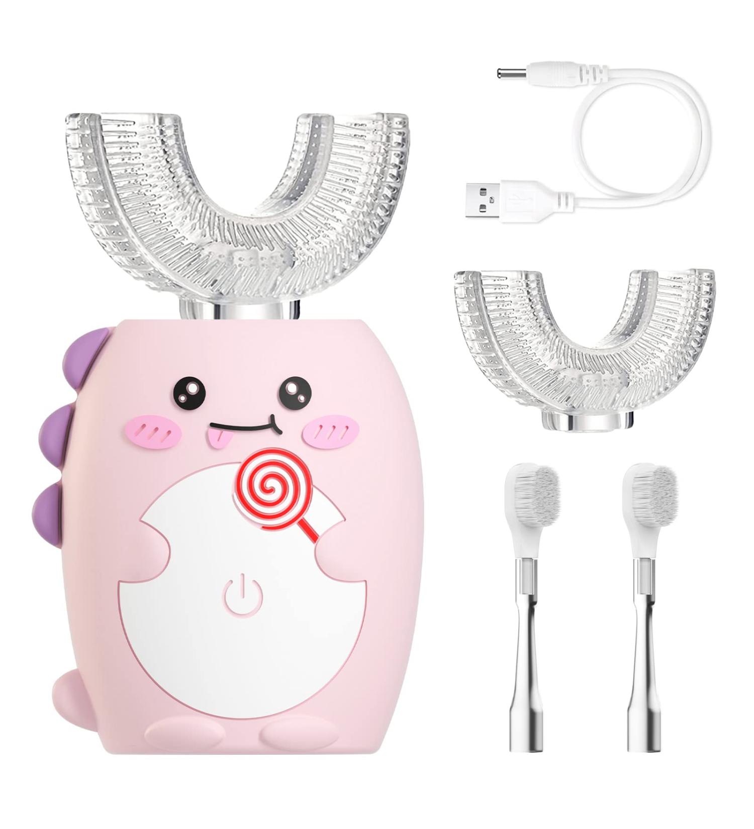ANYCOVER Kids Electric Toothbrush with 4 Brush Heads | U-Shaped Design, IPX7 Waterproof, 3 Cleaning Modes | for 2-8 Years, Children's Sonic Toothbrush (Pink) - Buy Online on SooperMarket.com