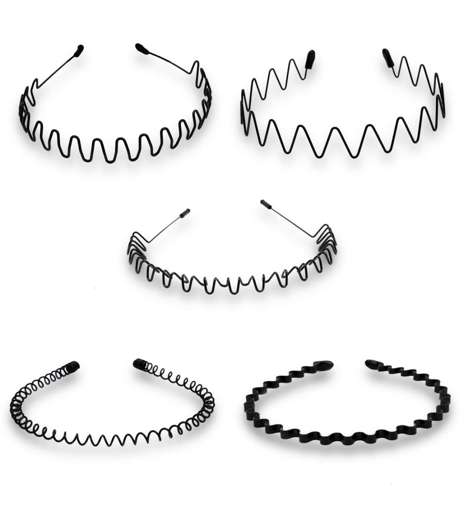 Timoo 5 PCS Metal Spring Wavy Hairband Hair Hoop - Fashionable Headwear for Men & Women - Black - Buy Online on SooperMarket.com