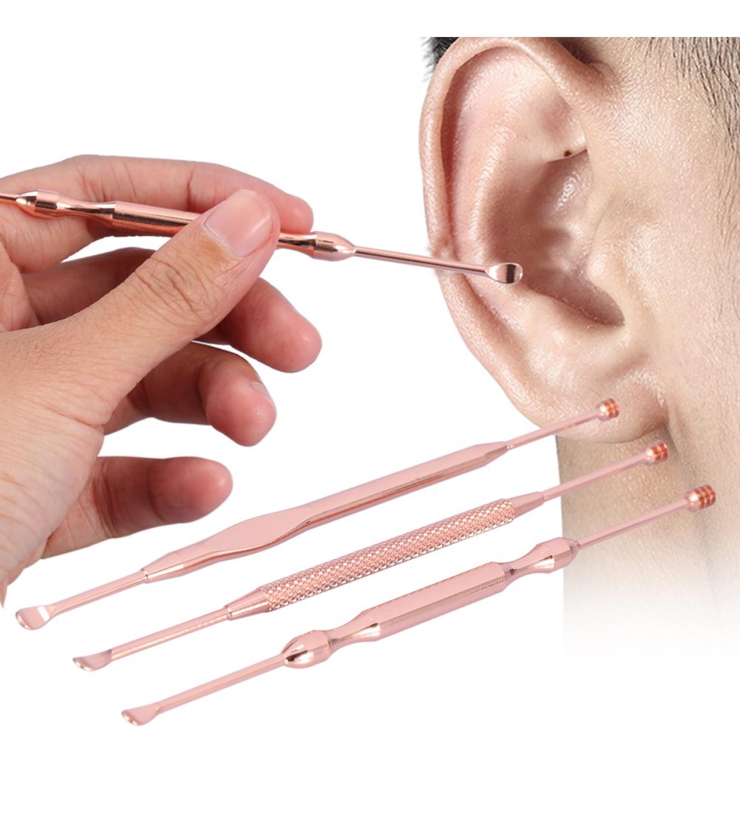 3pcs Stainless Steel Earpick Set - Double Ended Wax Remover & Cleaner Curette Spoon - Buy Online on SooperMarket.com