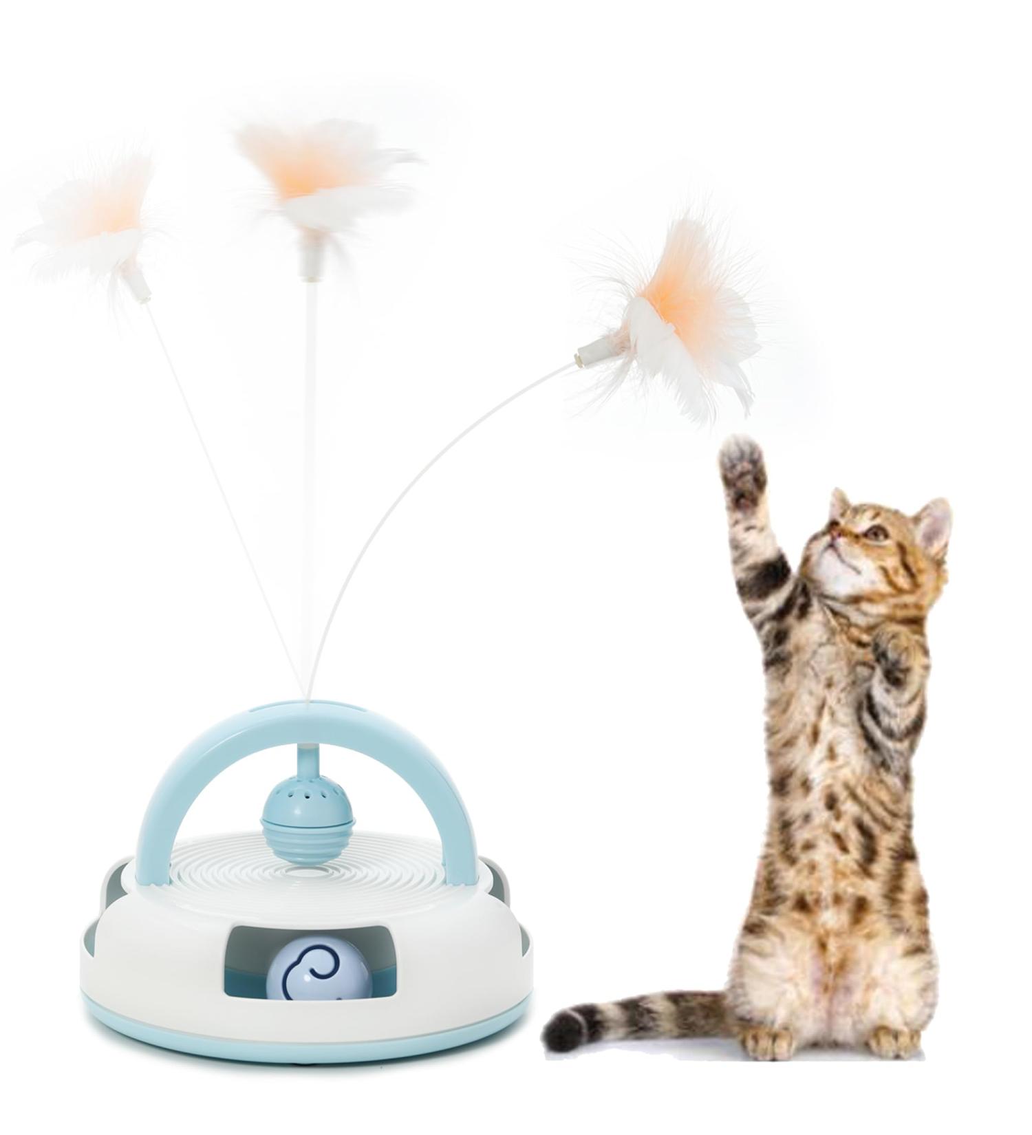 Suhaco 3-in-1 Interactive Cat Toy Set with Feather Wand, Catnip Ball, and Bell Track Toy - Self Play Fun for Indoor Cats - Blue - Buy Online on SooperMarket.com