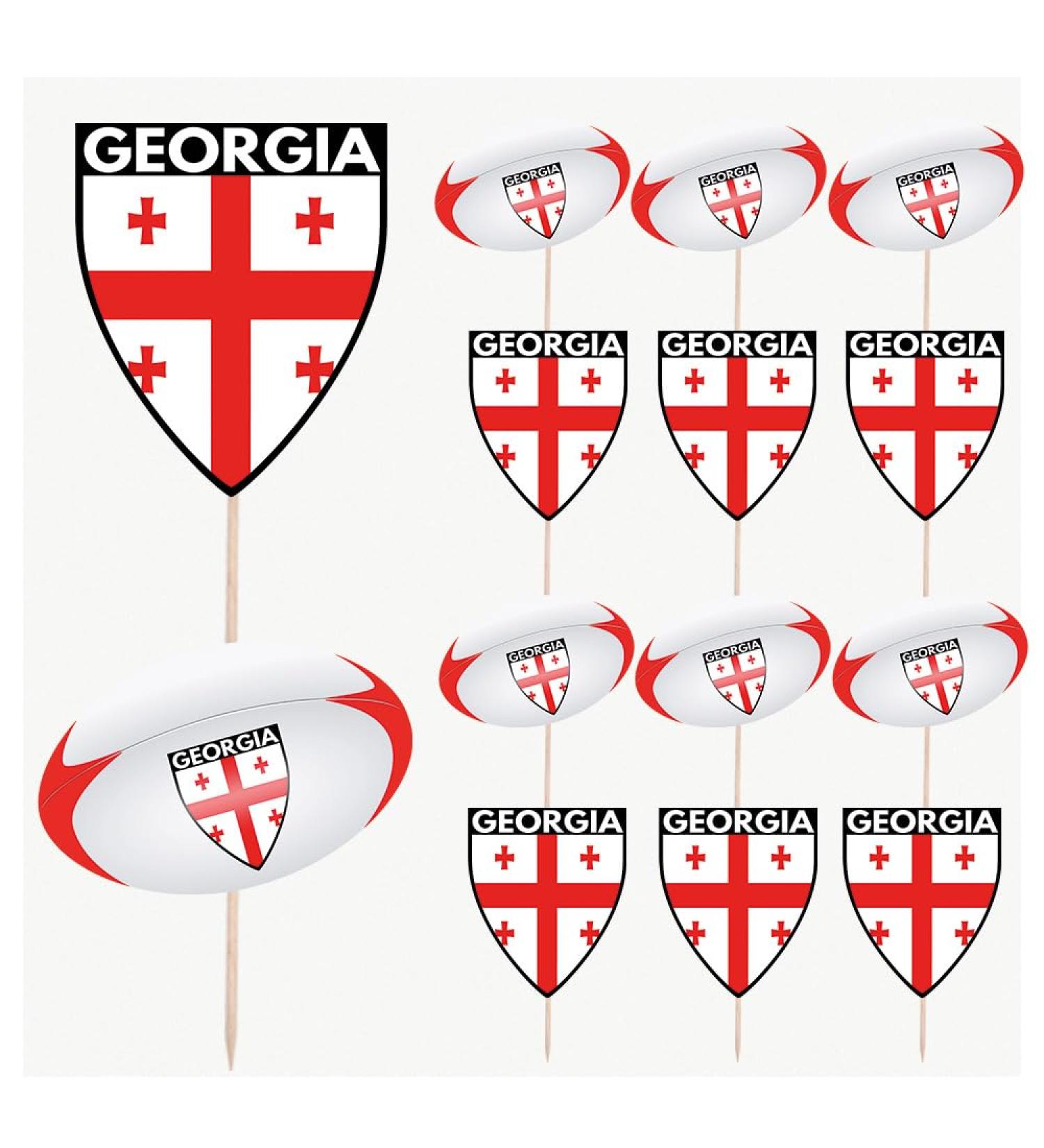 Georgia Flag Rugby Ball Food & Cupcake Picks Toppers Party Decorations (14 Pack) - Buy Online on SooperMarket.com