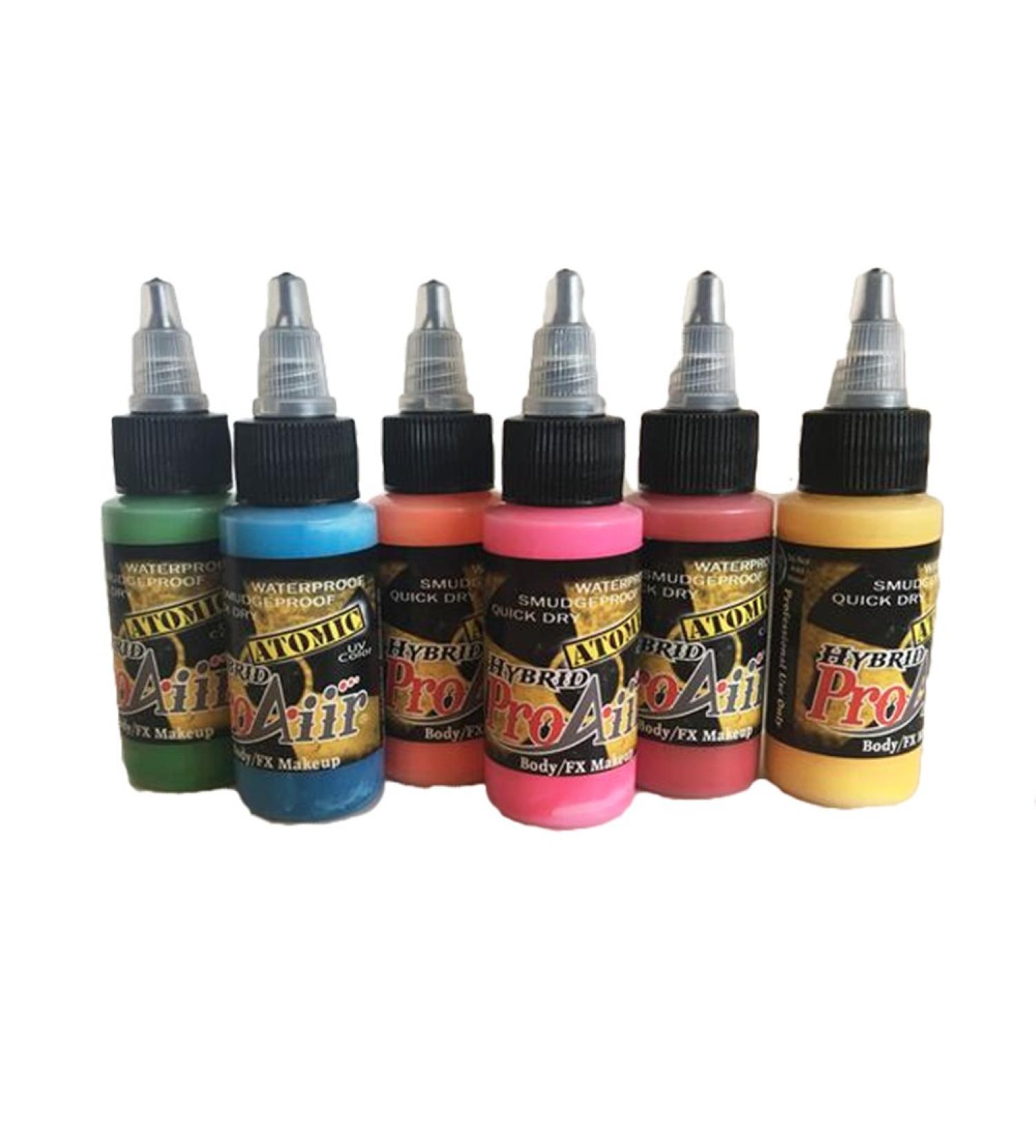 Face Painting Makeup - ProAiir Water Resistant Makeup - Set of 6 Atomic UV Colors - 1 oz (30ml) 1 Ounce