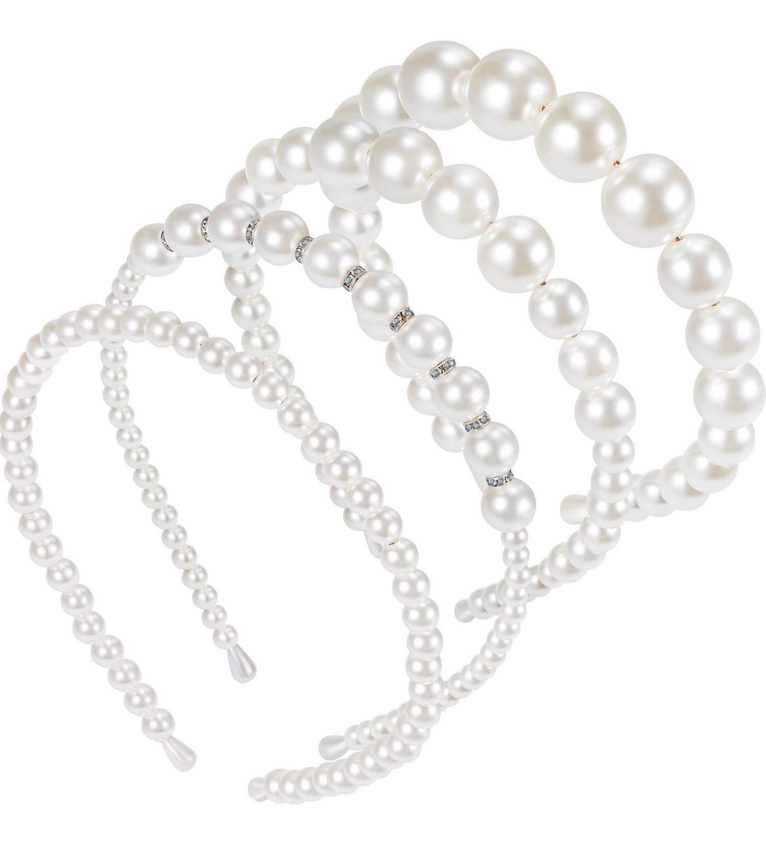 4 Pieces Pearls Headbands White Faux Pearl Rhinestones Hairbands Bridal Hair Hoop Wedding Hair Accessories for Women Girls (Style Set 1) - Buy Online on SooperMarket.com