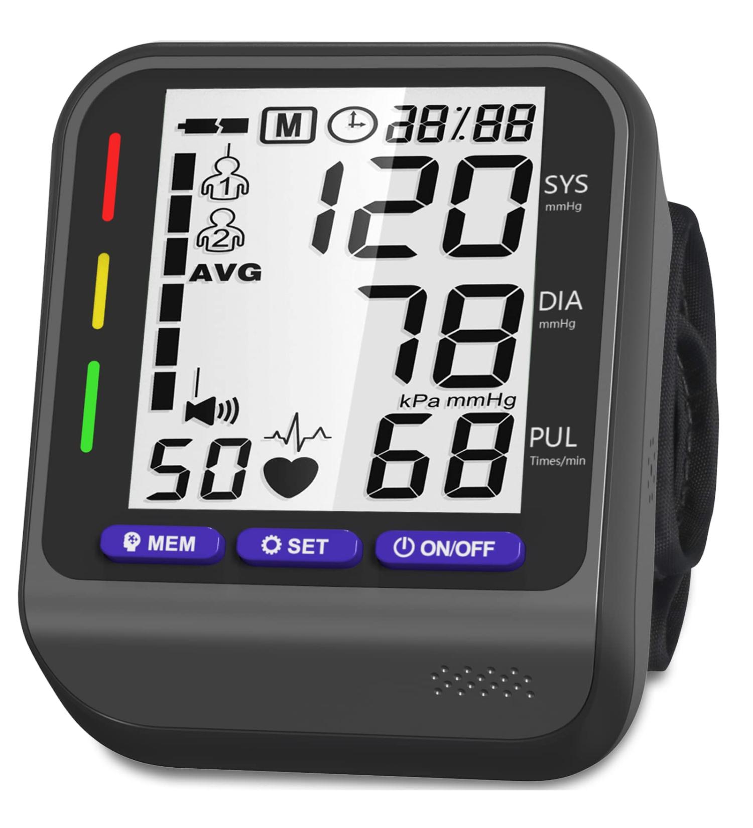 Aleshon Wrist Blood Pressure Monitor with Adjustable Cuff | 3-Color Indicator & Dual Memory | Voice | Large LCD Display | Digital BP Machine - Black - Buy Online on SooperMarket.com