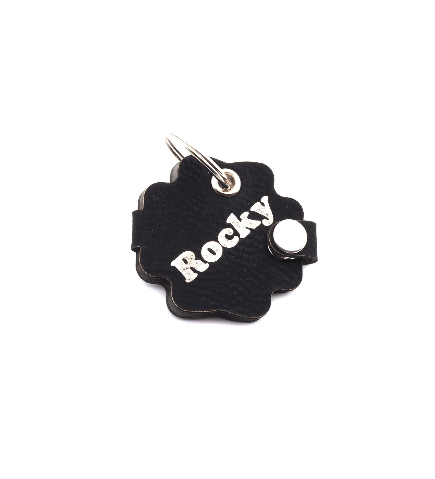 Copter Farm Dog Brand Collar Bag | Engraved Art & Real Leather | Custom Dog ID Tag | Black Flower Design - Buy Online on SooperMarket.com