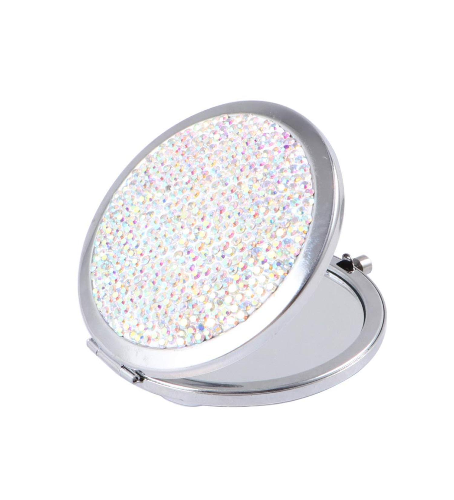 Lurrose Travel Wallet Bling Compact Mirror Round Folding Mirror Double- sided Cosmetic Mirror Portable Pocket Mirror Rhinestone Mirror for Travel and Home Use (Colorful White) Travel Mirror - Buy Online on SooperMarket.com