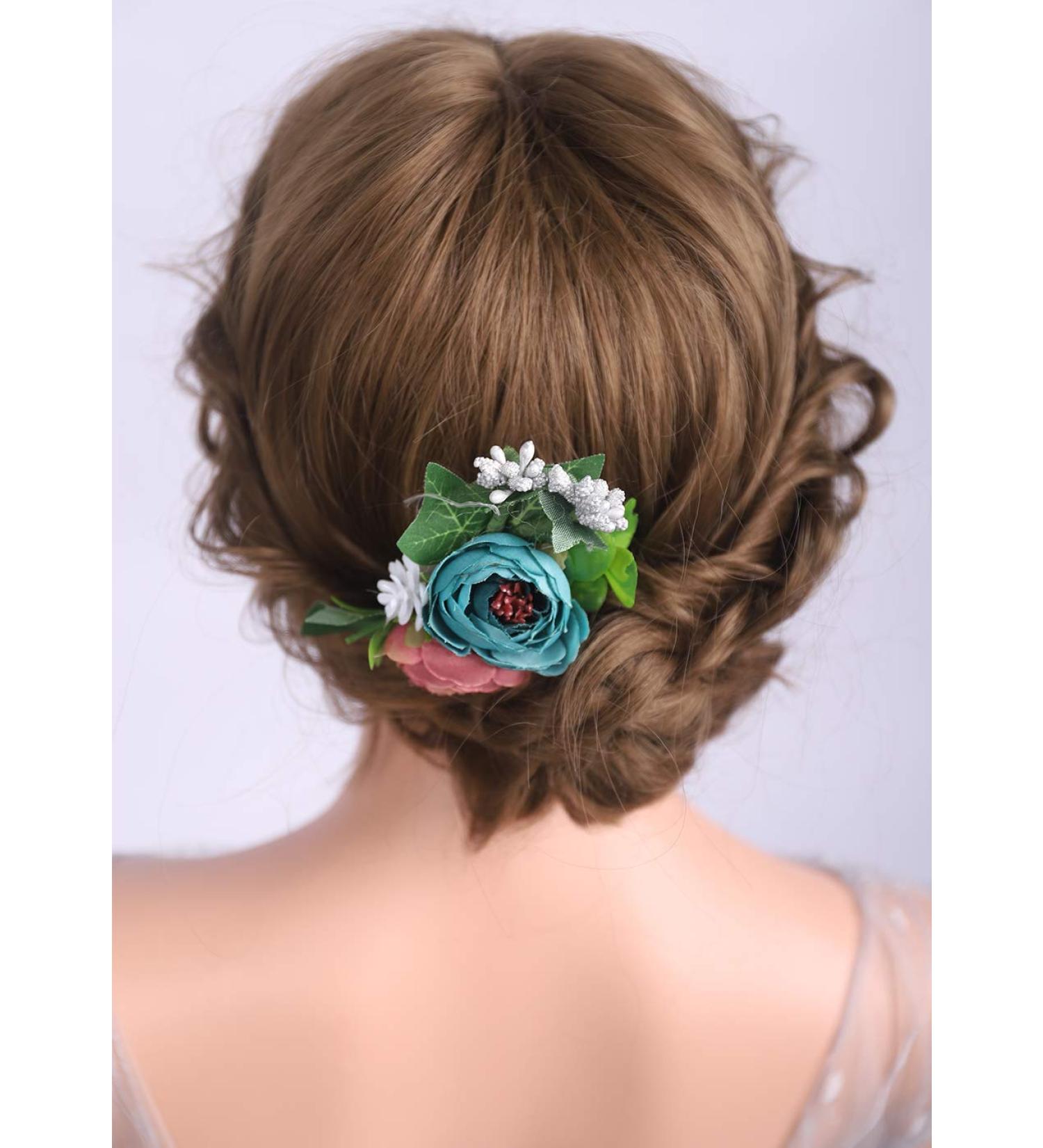 Deniferymakeup Bloomy Daisy Flower Hair Comb Rose flower Wedding Bridal Photo Shoot Greenery Headpiece for wome(Red and Deep Blue) - Buy Online on SooperMarket.com