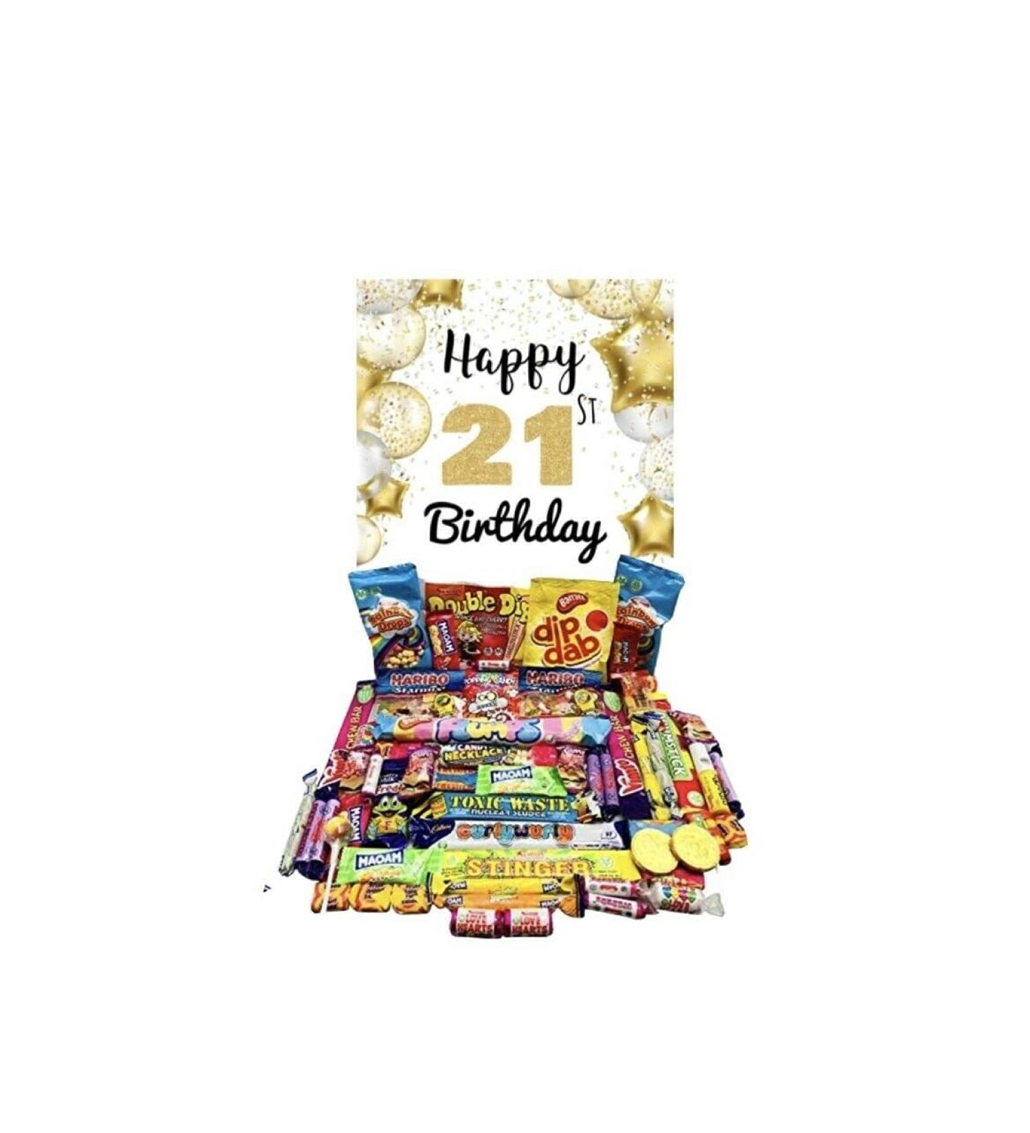 Happy 21st Birthday sweets pick n mix The ultimate retro sweet selection 70s 80s Box sweet Hamper -Present gift for Birthday Adult Children's curly wurly freddo swizzles lollipops rainbow drops - Buy Online on SooperMarket.com