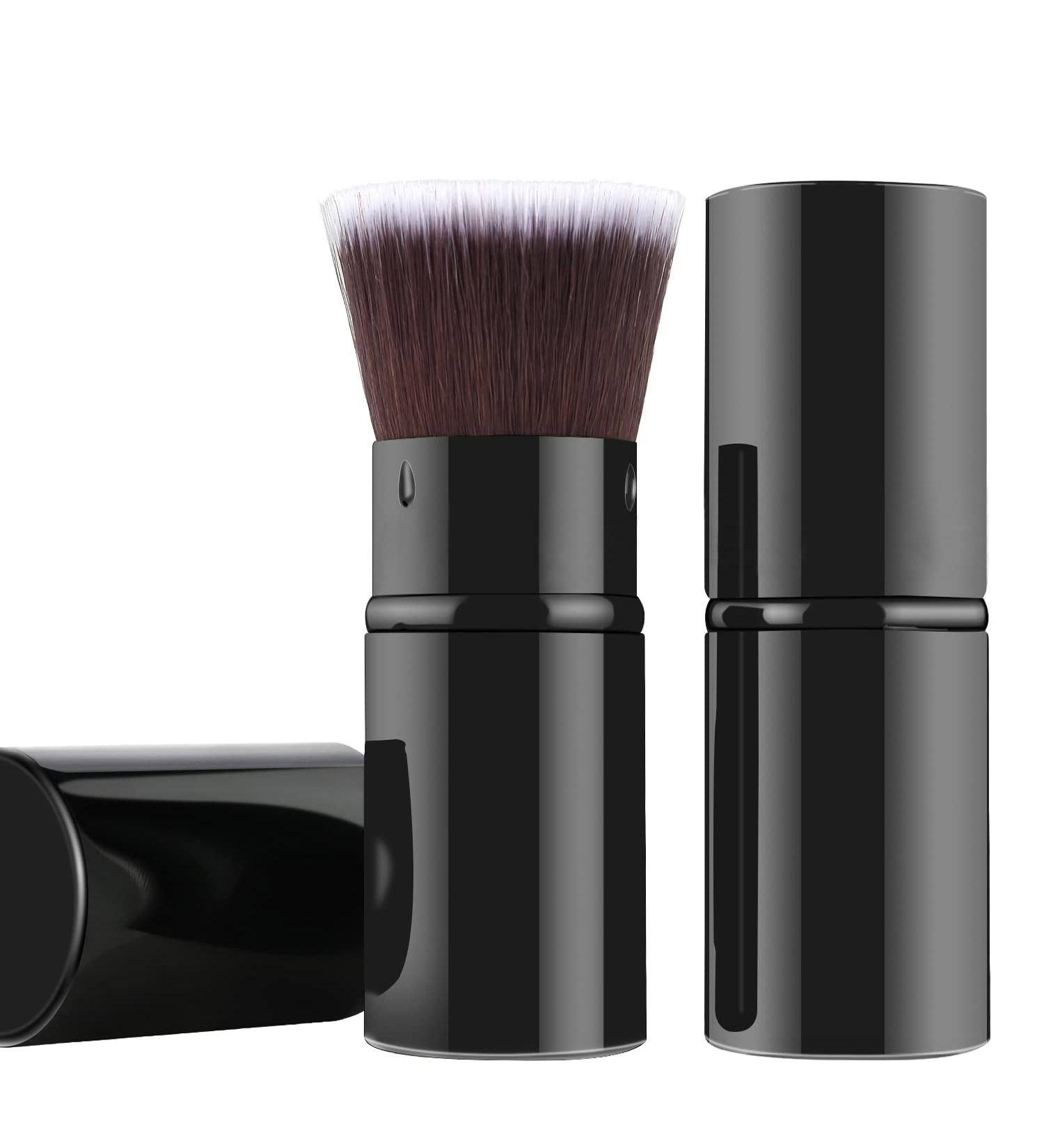 Retractable Flat Top Kabuki Brush | Portable Foundation Makeup Brush with Cover - Black - Buy Online on SooperMarket.com