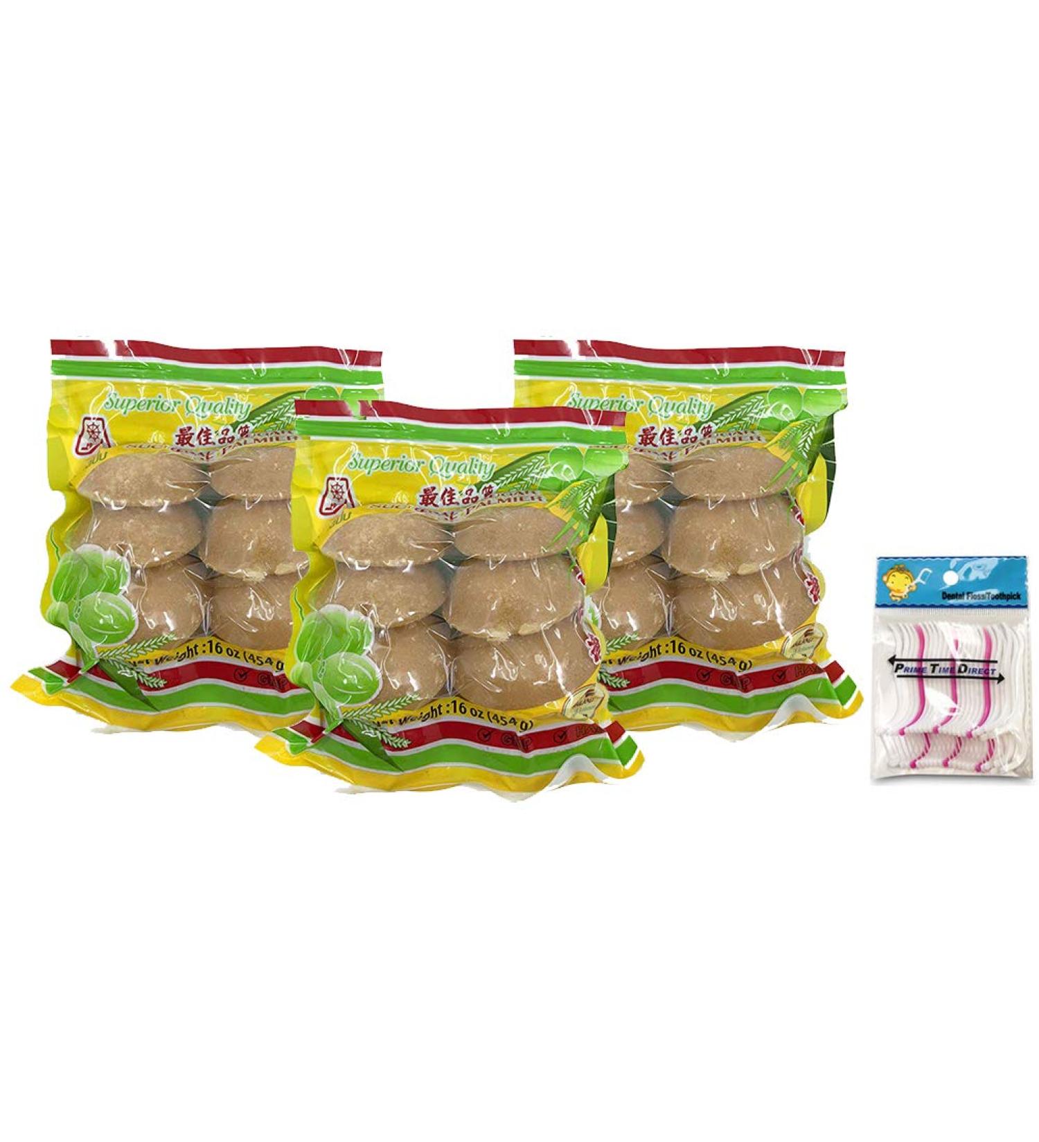 JHC Pure Palm Sugar 16 Oz (3 Pack) Bundle with PrimeTime Direct 20ct Dental Flossers in a PTD Sealed Bag