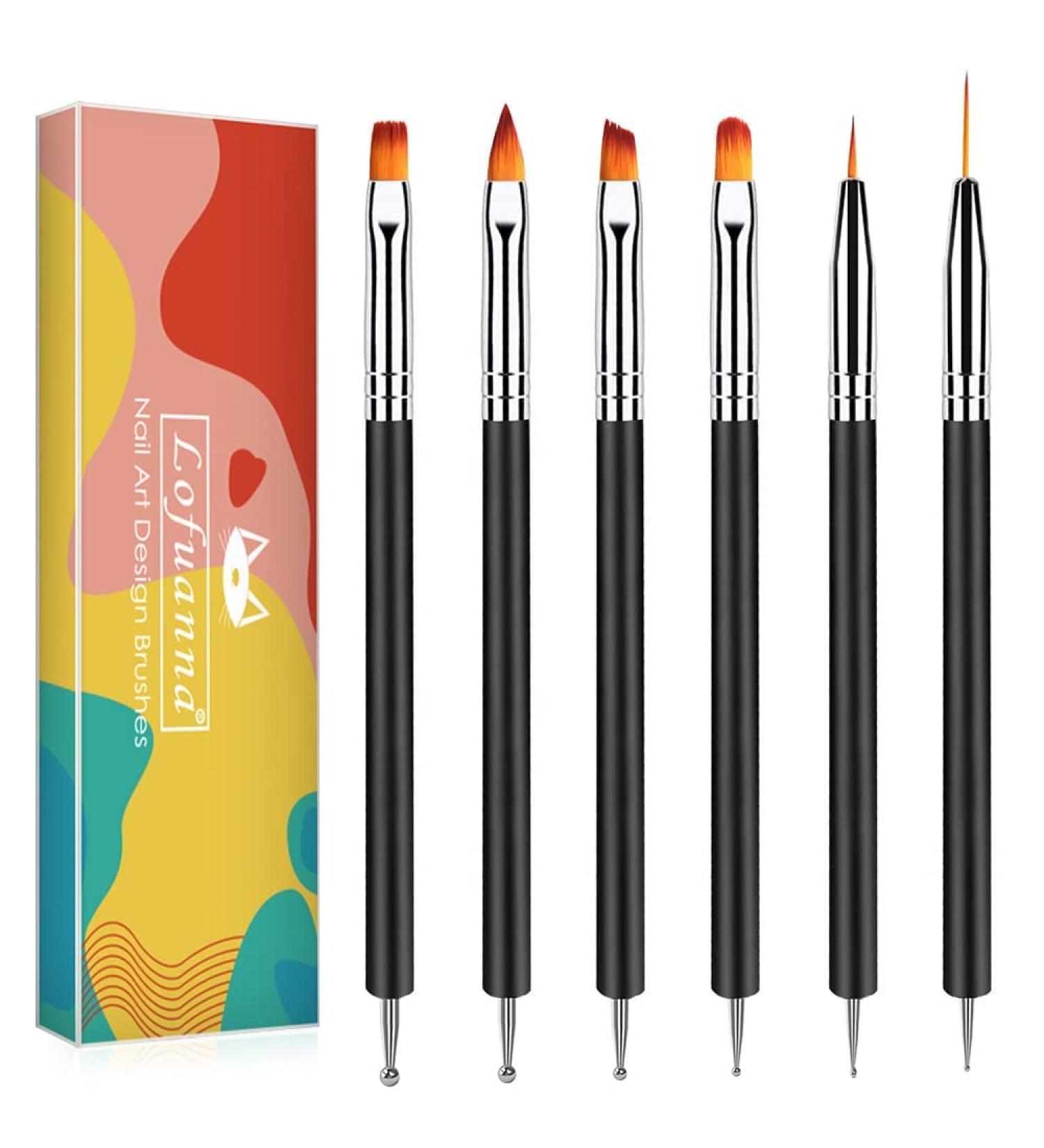 Lofuanna Nail Art Brush Set - 6pcs Double Ended Fine Liner & Dotting Pen Painting Tools for Salon & DIY Manicures - Buy Online on SooperMarket.com