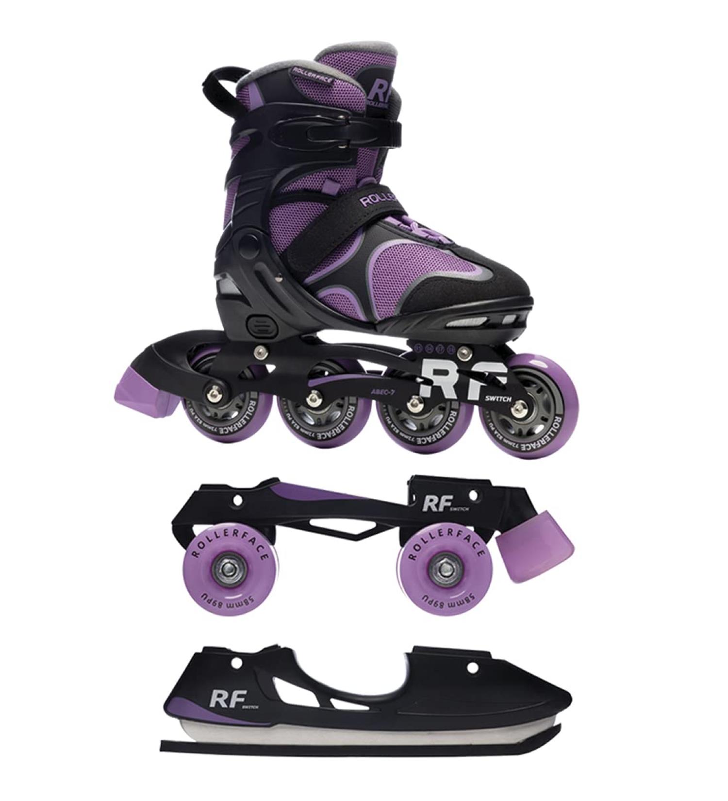 Rollerface Switch 3-in-1  Sport  Outdoor and Recreation Inline Skate  Roller Skate  and Ice Skate. (Adjustable up to 3 Sizes) Purple Large: US Women's 8 - 10 - Buy Online on SooperMarket.com