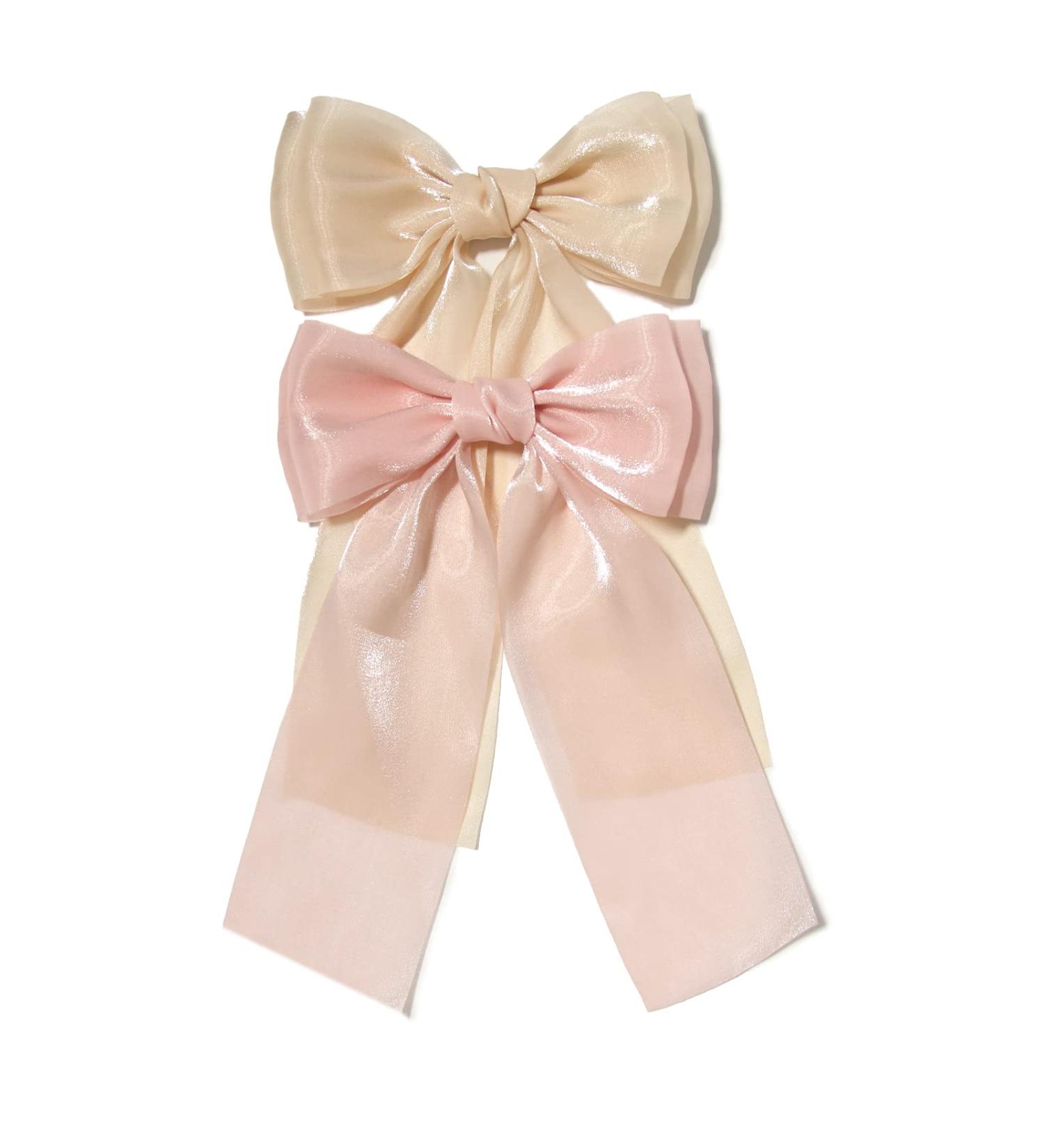 XFYUZR Women Bow Hair Clip Set - Pink & Beige Large Ribbon Hair Accessories for Girls, Prom Styling - 2Pcs - Buy Online on SooperMarket.com