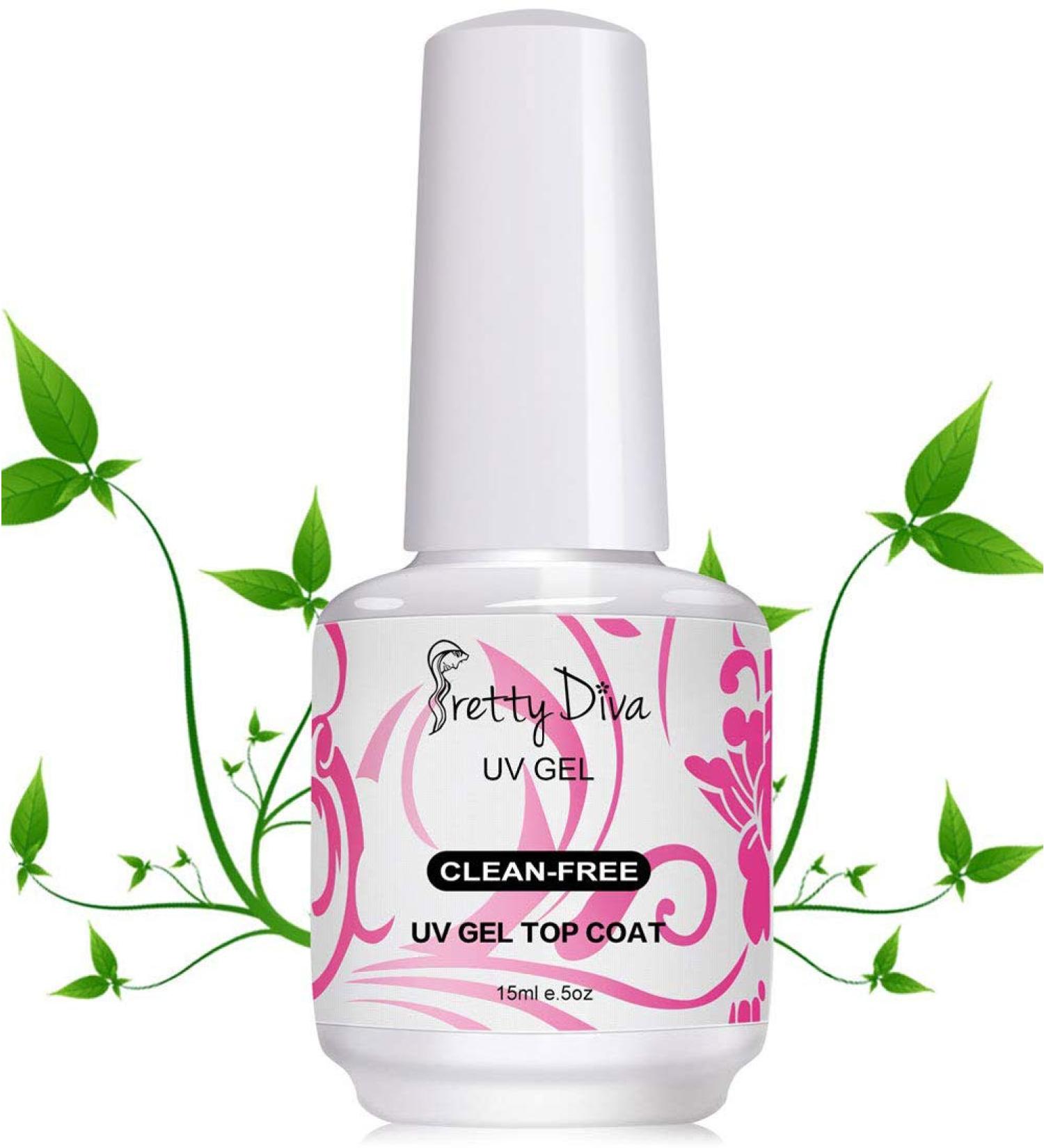 PrettyDiva No Wipe Top Coat - 0.5 Oz High Gloss Gel Top Coat for UV Led Light Cured Gel Nail Polish - Clear - Buy Online on SooperMarket.com