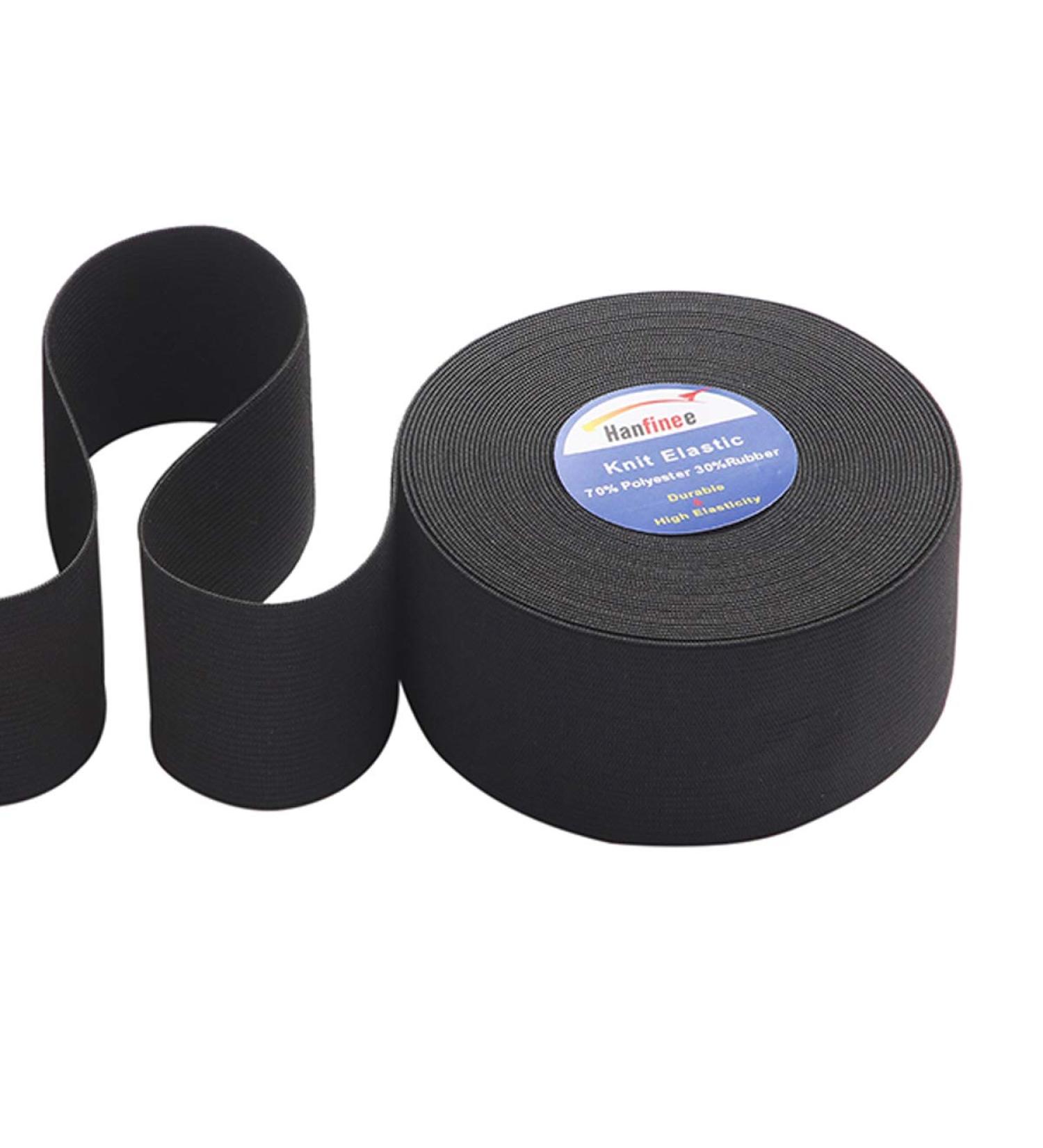 HANFINEE 1-1/2 Inch Sew on Knitted Elastic Band - Black 15 Yards | Heavy Stretch for Sewing Crafts, DIY Waistband, Bedspread & Cuff - Buy Online on SooperMarket.com