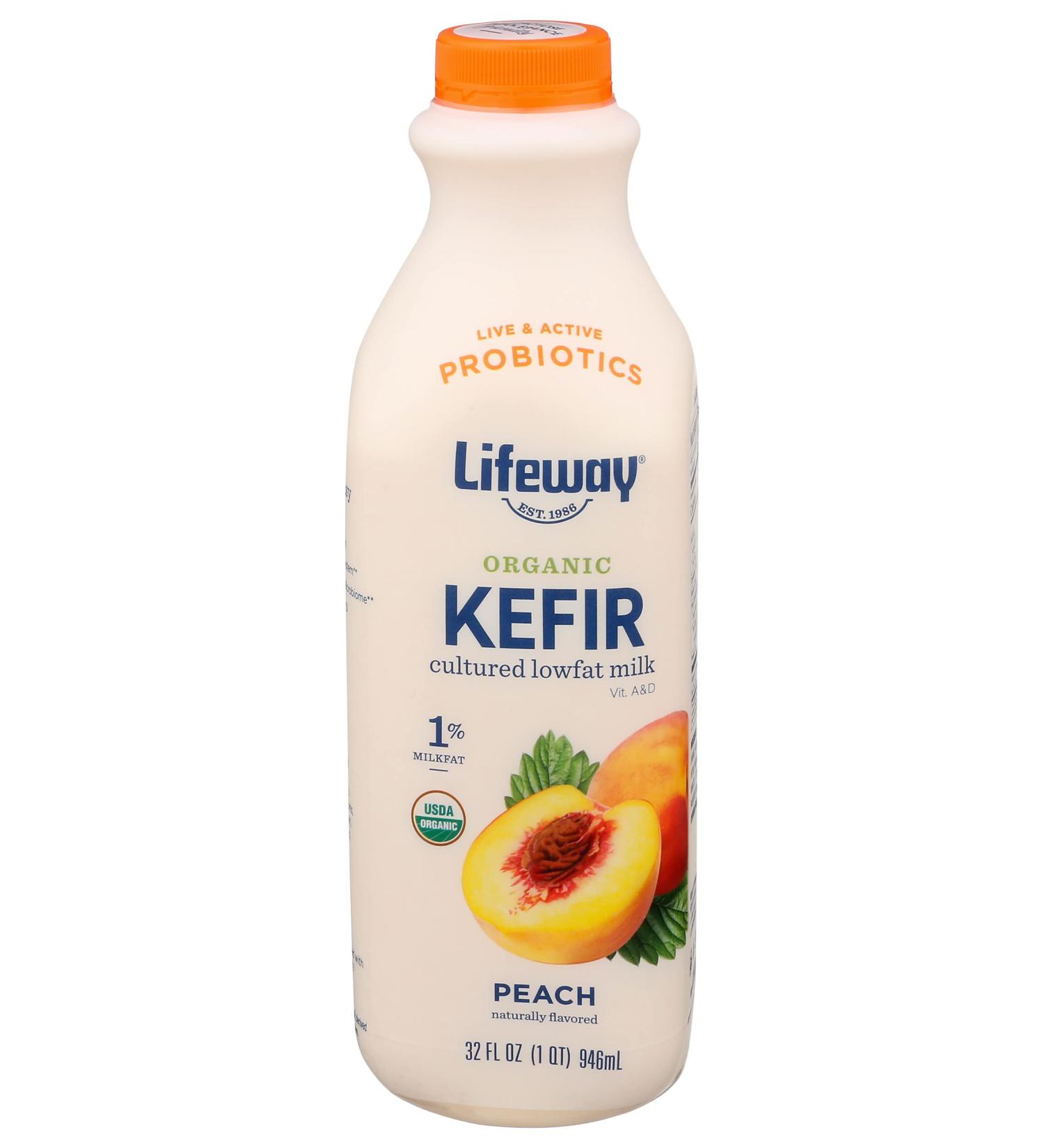 LIFEWAY Organic Peach Kefir 32oz - Probiotic-Rich Dairy Drink - Buy Online on SooperMarket.com