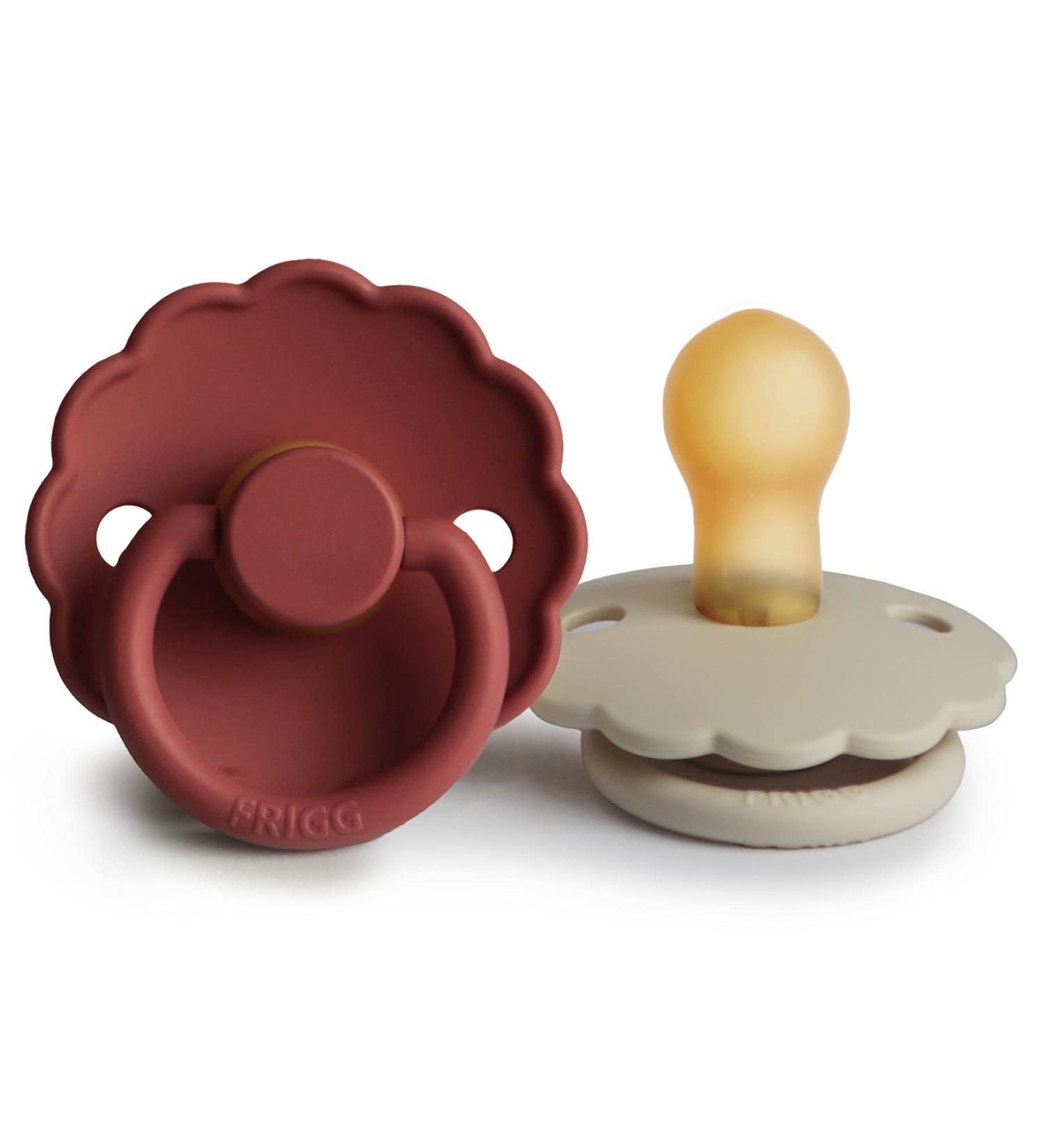 FRIGG Daisy Natural Rubber Baby Pacifier 2-Pack | BPA-Free | Made in Denmark | Baked Clay/Cream (0-6 Months) - Buy Online on SooperMarket.com
