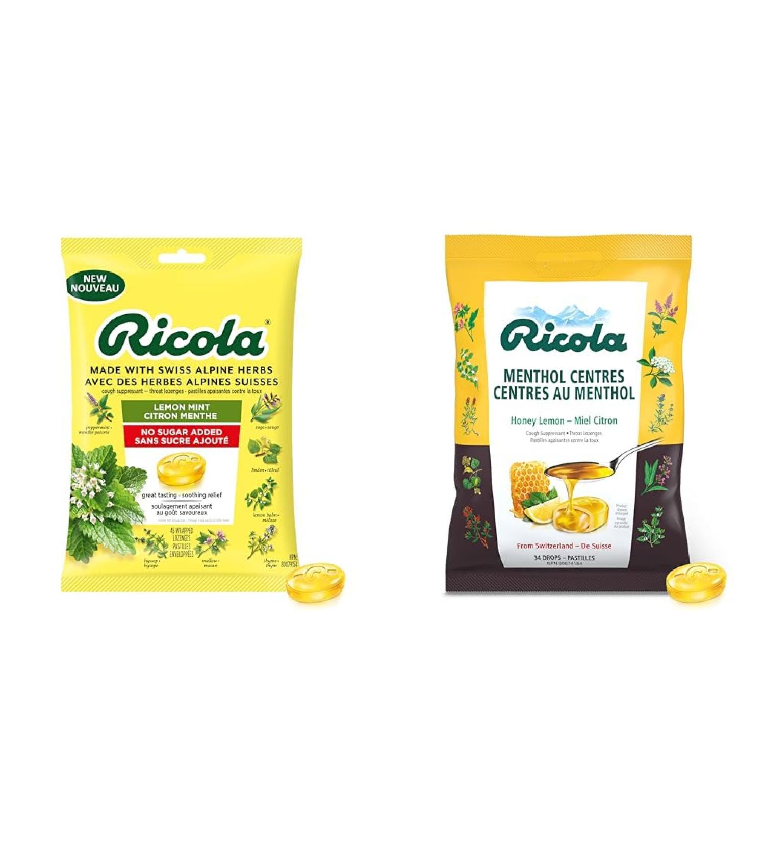 Ricola Lemon Mint No Sugar Added Throat Drops & Menthol Centres Cough Drops Lemon Mint + Cough Drops - Buy Online on SooperMarket.com