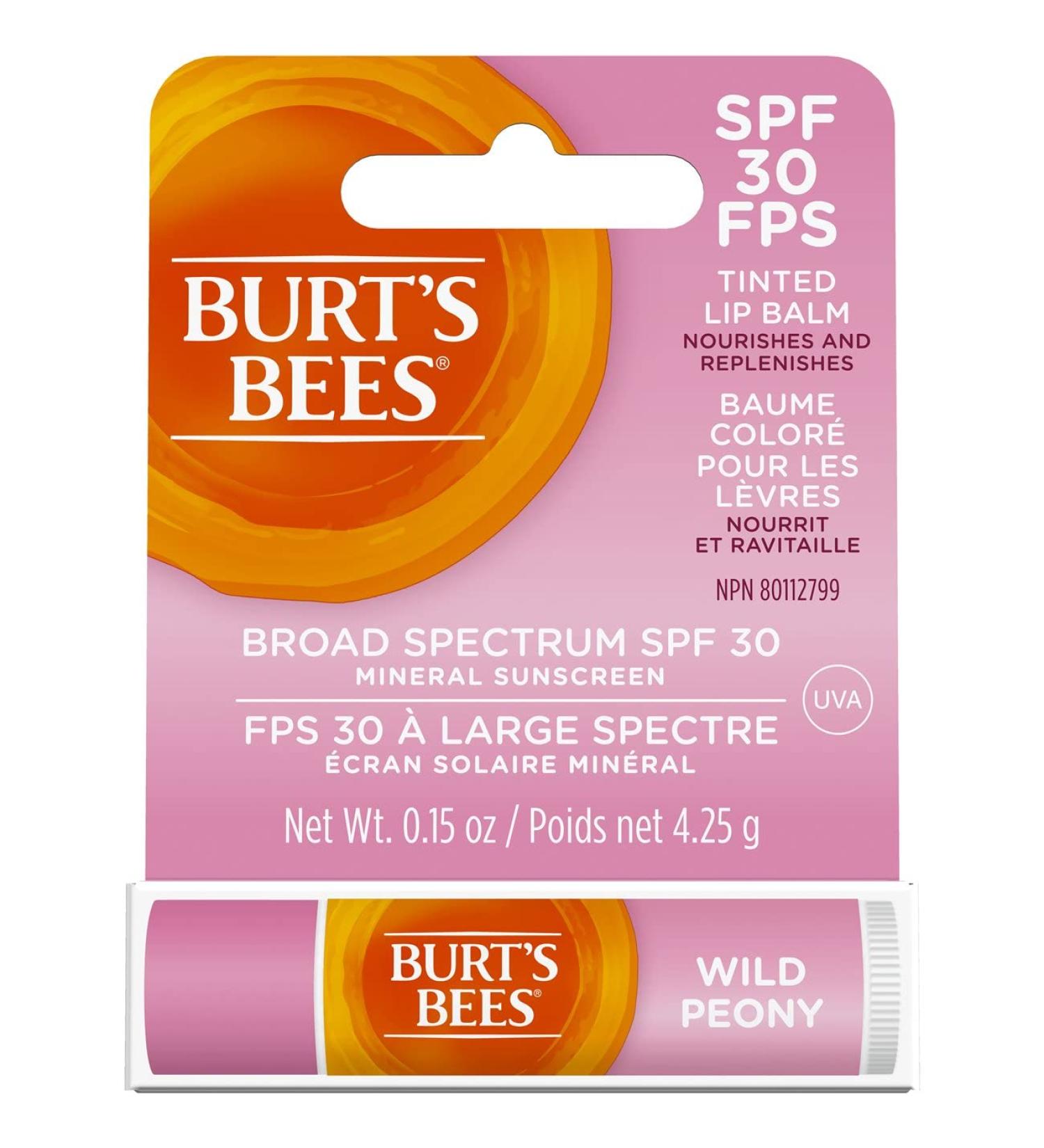 Burt s Bees Tinted Lip Balm SPF 30 100% Natural Origin Mineral Sunscreen Wild Peony Mother's Day Gift 1 Tube in Blister Box - Buy Online on SooperMarket.com