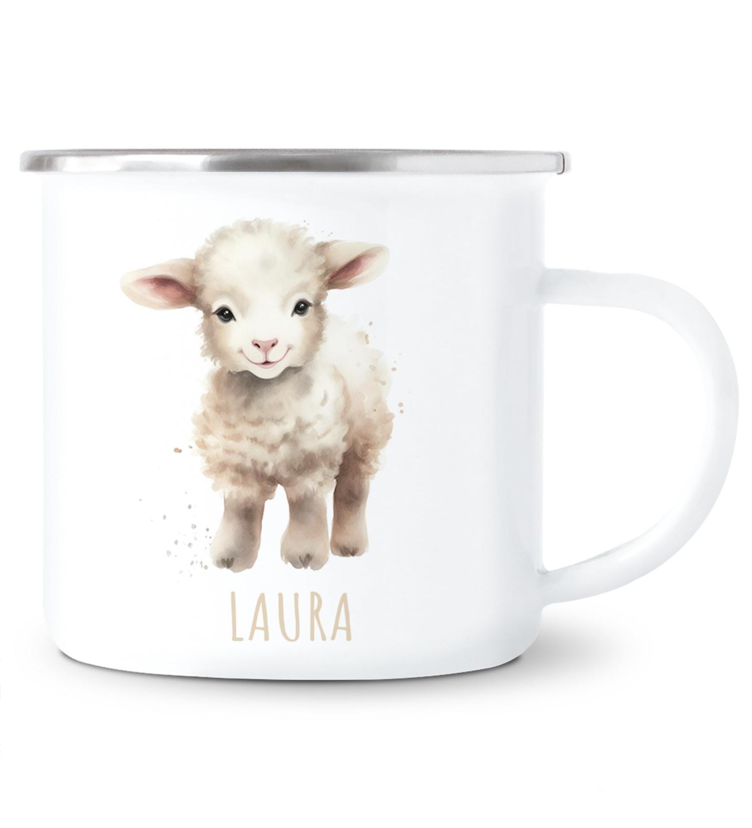Personalized Sheep Enamel Cup for Kids - Custom Name Drinking Cup | Ideal Gift for Boys & Girls - 300 ml - Buy Online on SooperMarket.com