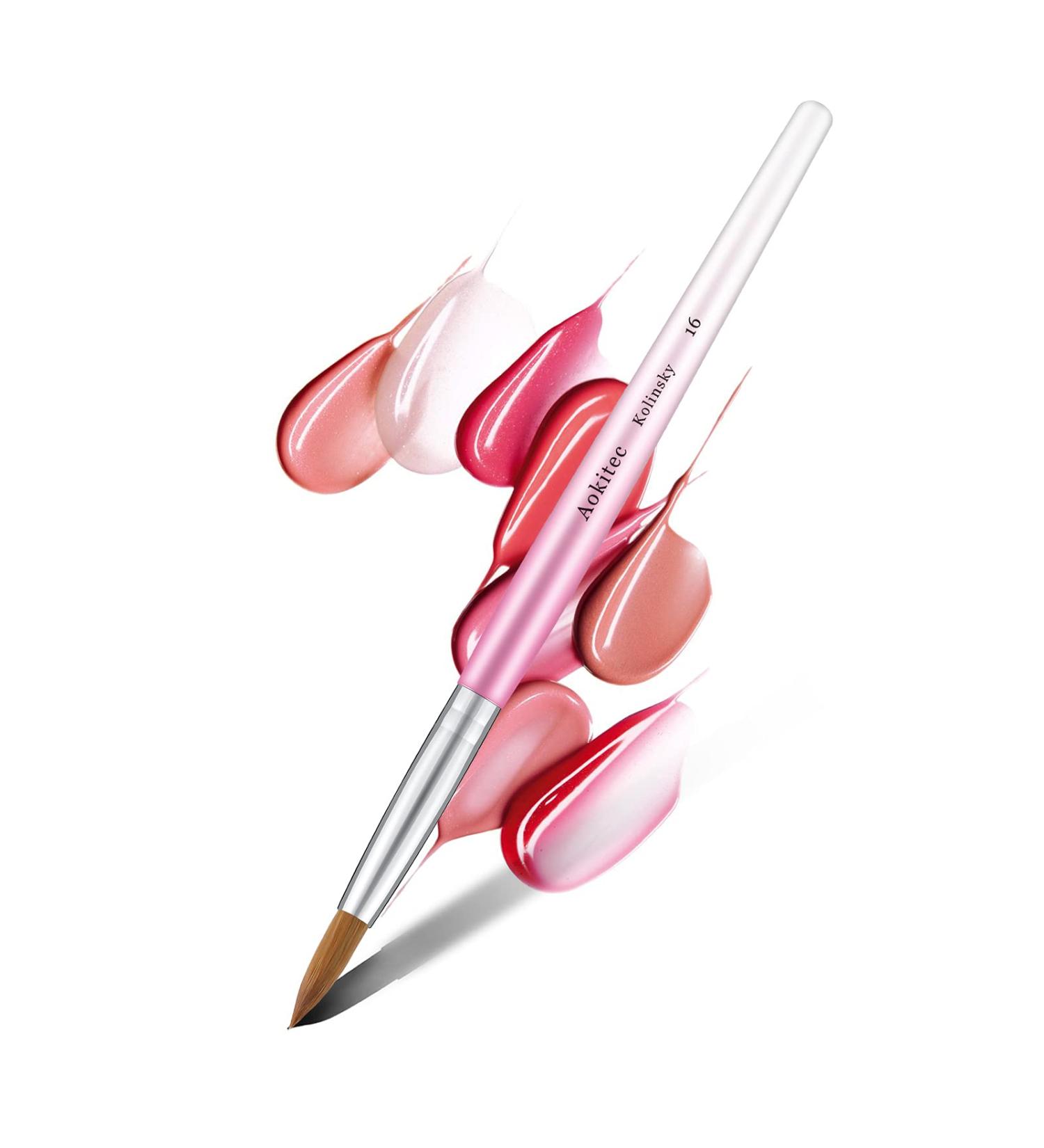 Aokitec Sable Kolinsky Acrylic Nail Brush #16 - Professional Wood Nail Art Tool for Manicure - Pink - Buy Online on SooperMarket.com