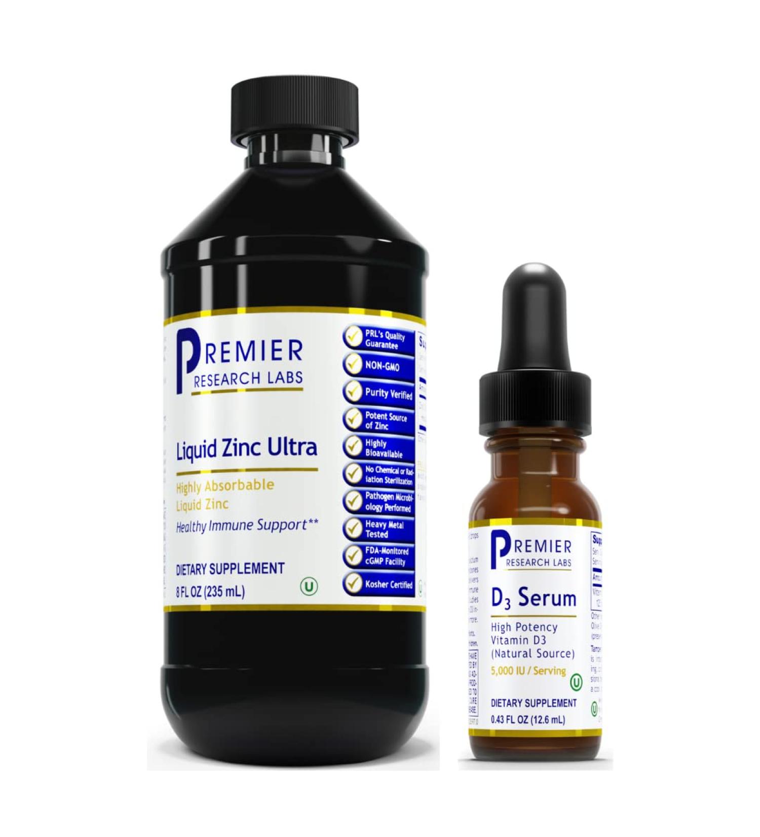 Premier Research Labs Liquid Zinc Ultra & D3 Serum Combo - 8 fl oz & 0.46 fl oz - Buy Online on SooperMarket.com