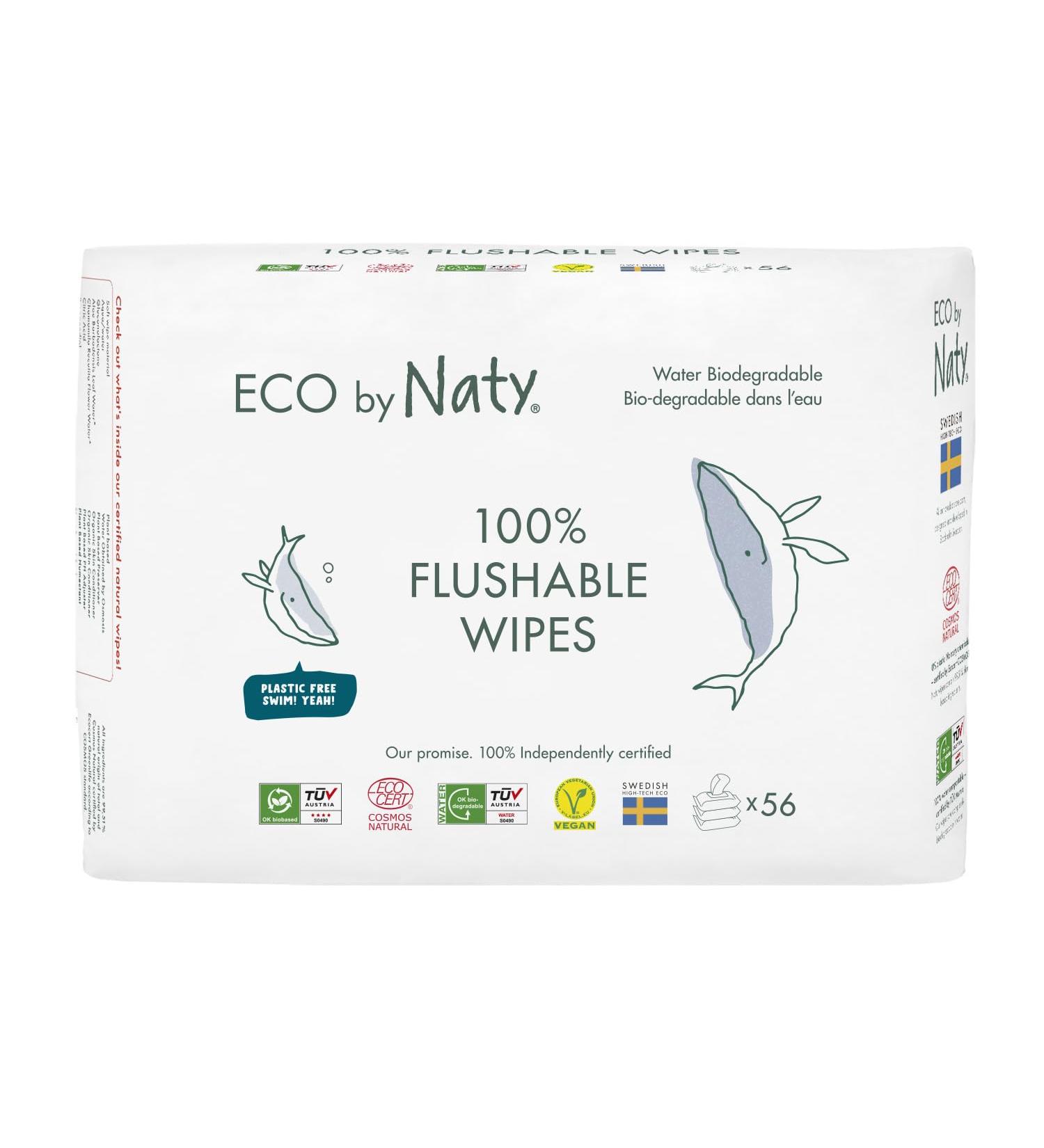 Eco by Naty Flushing Baby Wet Wipes - 100% Water Compostable Herbal & Chemical-Free Cloths for Sensitive Skin (3 Pack of 56) - Buy Online on SooperMarket.com