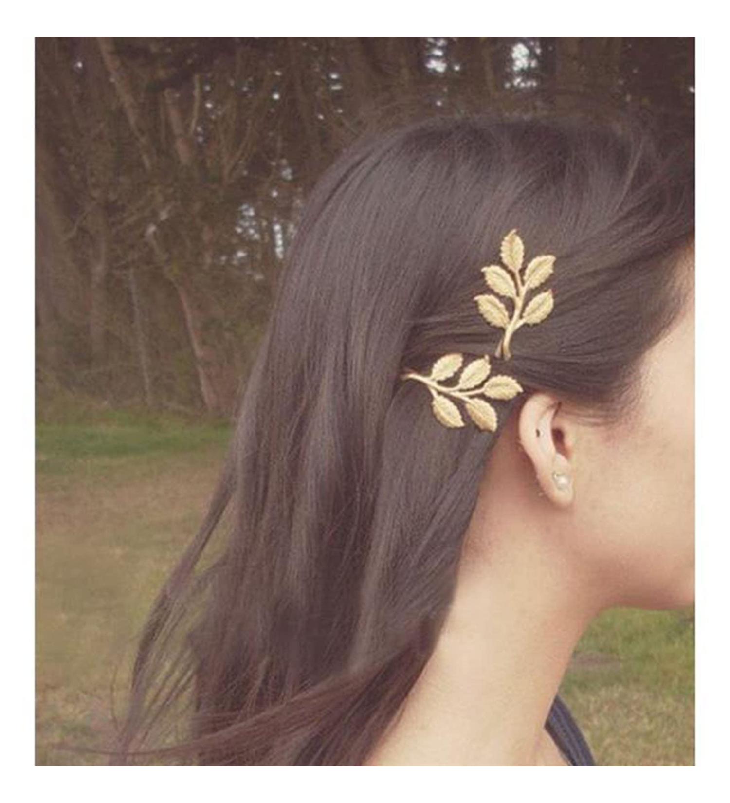 Olbye Leaf Hair Clip Set - Dainty Gold Barrette Pins for Women and Girls - Buy Online on SooperMarket.com