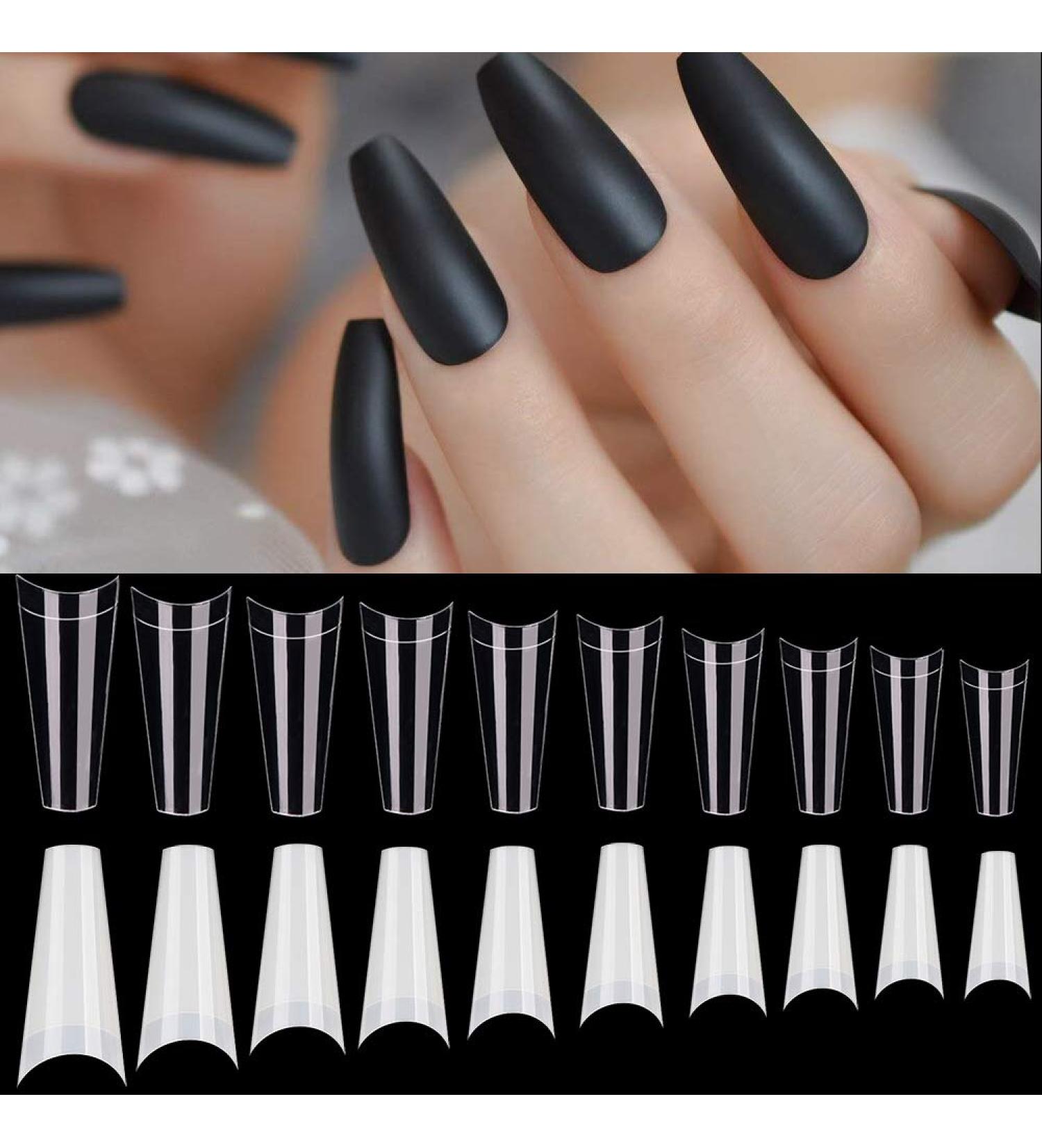 1000PCS Curved Long Coffin Nail Tips - Half Cover Ballerina Fake Nails for DIY Mani-Pedi | 10 Sizes - Perfect for Nail Studios - Buy Online on SooperMarket.com