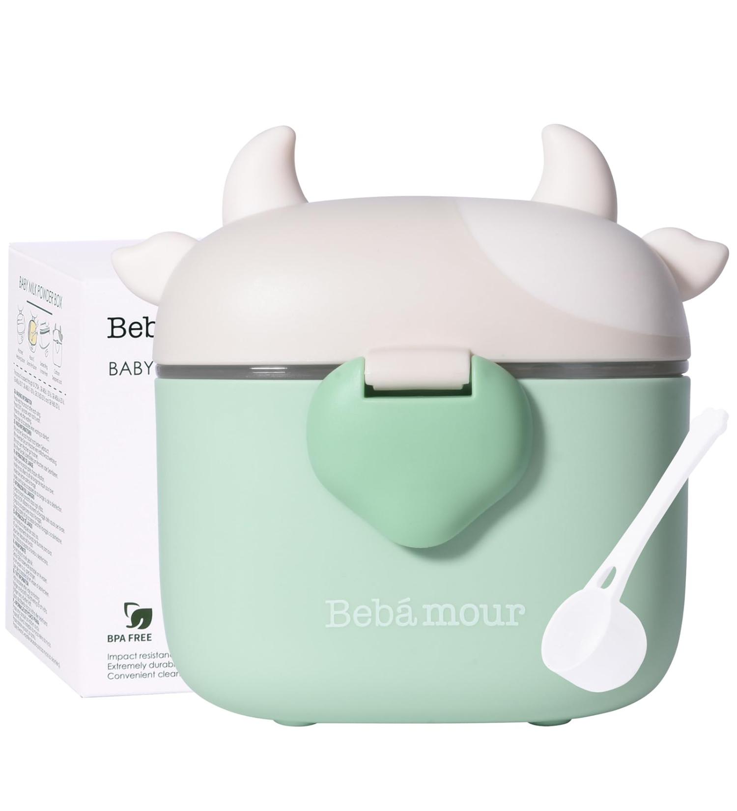 Bebamour Baby Milk Powder Dispenser Pot - 230g Formula & Snack Dispenser - Light Green Cow Design - Buy Online on SooperMarket.com