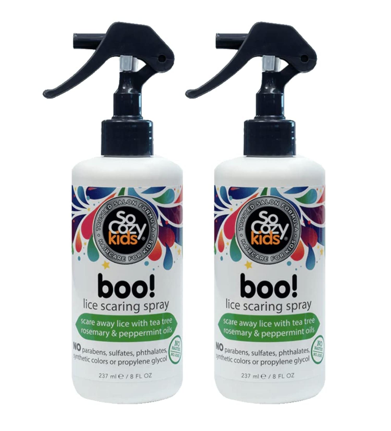 Twin Pack So Cozy Boo! Lice Scaring Spray for Kids Hair | Scare Away Lice with Tea Tree Rosemary and Peppermint Oils | 8 fl oz | No Parabens Sulfates Synthetic Colors or Dyes
