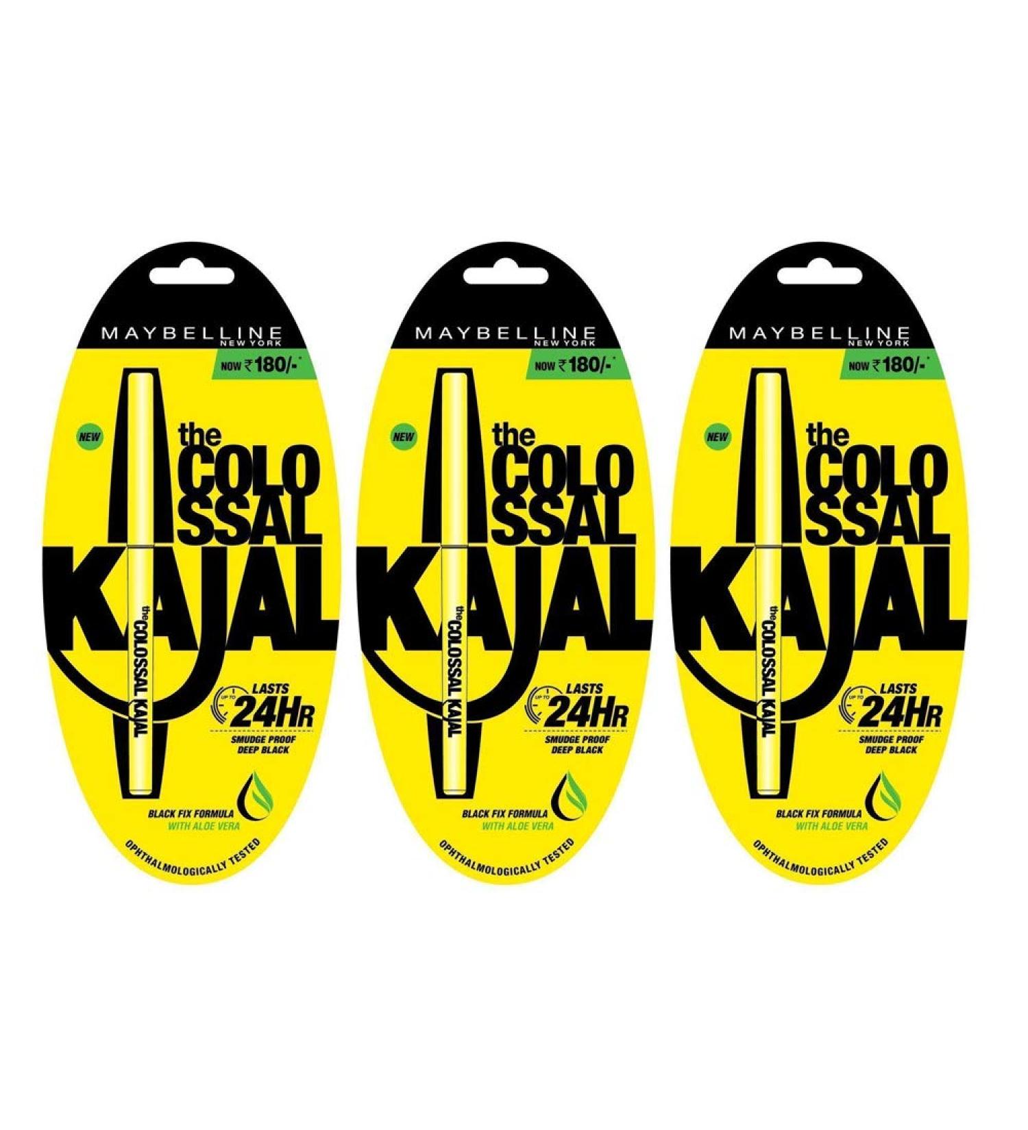 Maybelline Colossal Kajal 24Hrs Black (0.35GM)-Pack of 3
