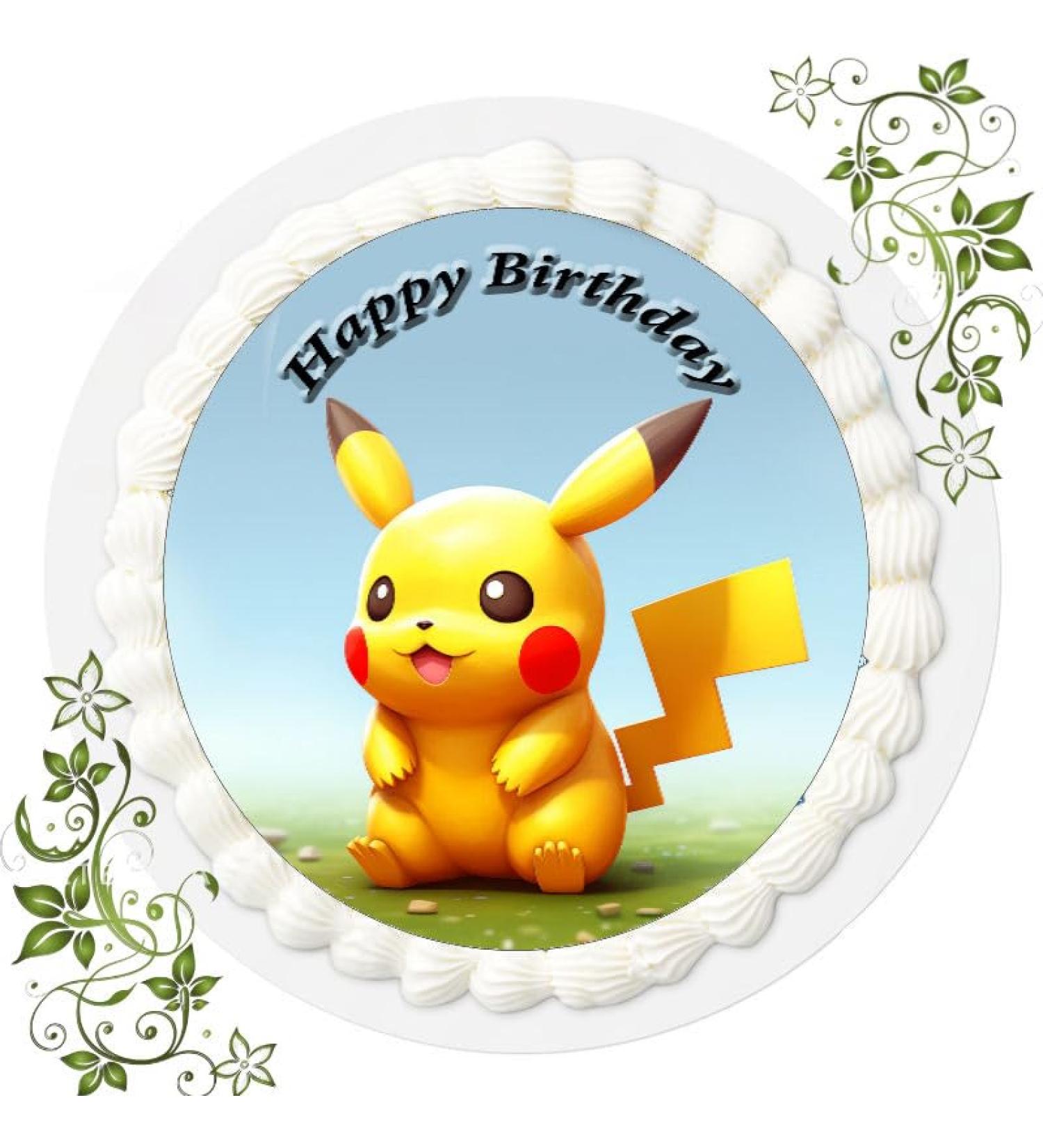 Birthday Cake Picture with Pikachu Pokemon Motif: Edible Photo for Cakes Cake Image Cake Topper Diameter 20 cm Food Paper Pikachu Pokemon No. 19 - Buy Online on SooperMarket.com
