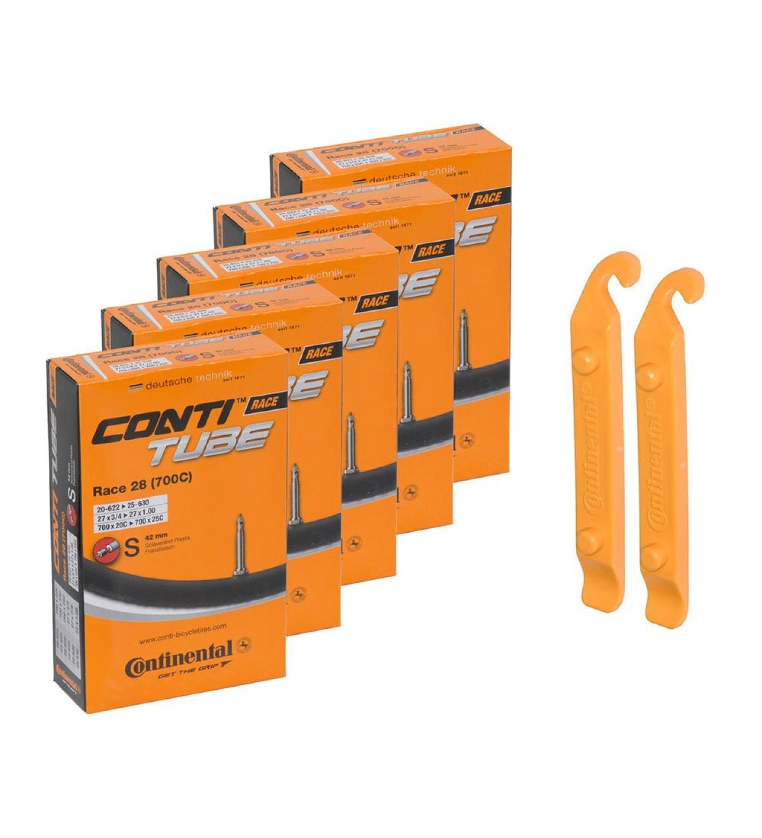 Continental Race 28 700x20-25 S42 Presta Valve Bike Tube Bundle - Pack of 5 Tubes & 2 Tire Levers - Buy Online on SooperMarket.com