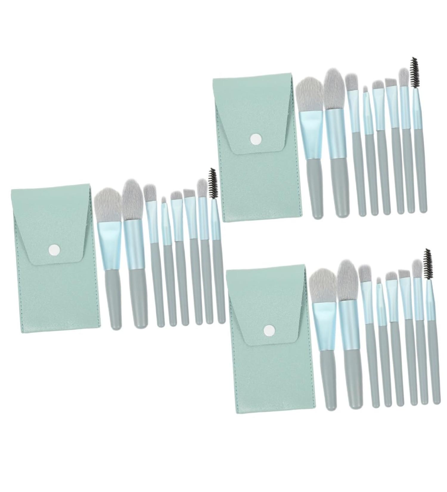Balacoo Travel Makeup Kit - 3 Sets of Cosmetics Supplies & Brushes for Women | Blue Powder Applicator Brush Wooden Handle Beauty Set - Buy Online on SooperMarket.com