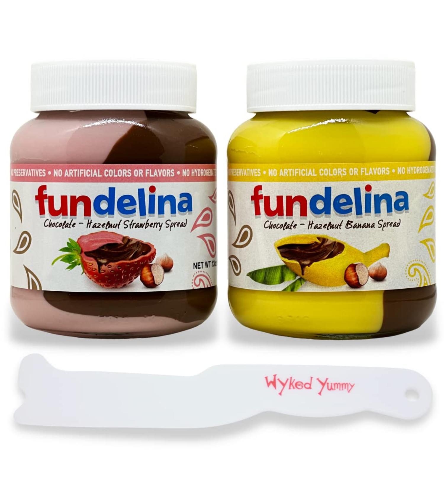 Fundelina Spread Bundle - Strawberry & Chocolate-Hazelnut, Banana & Chocolate-Hazelnut, WYKED YUMMY Spreader Knife Included - Buy Online on SooperMarket.com