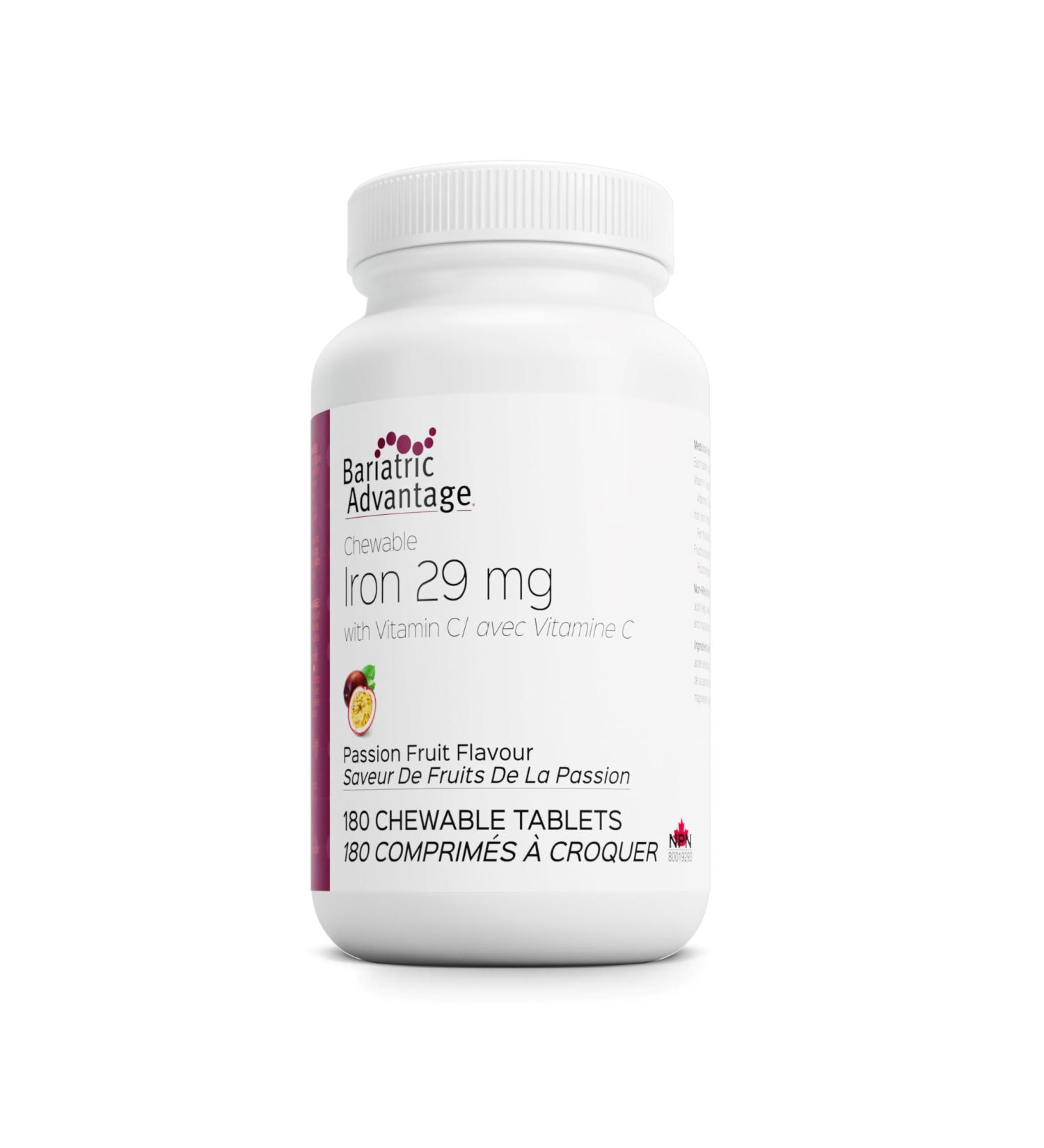 Bariatric Advantage Chewable Iron 29mg with Vitamin C - Passion Fruit-Flavored - 180 Chewable Tablets - Buy Online on SooperMarket.com