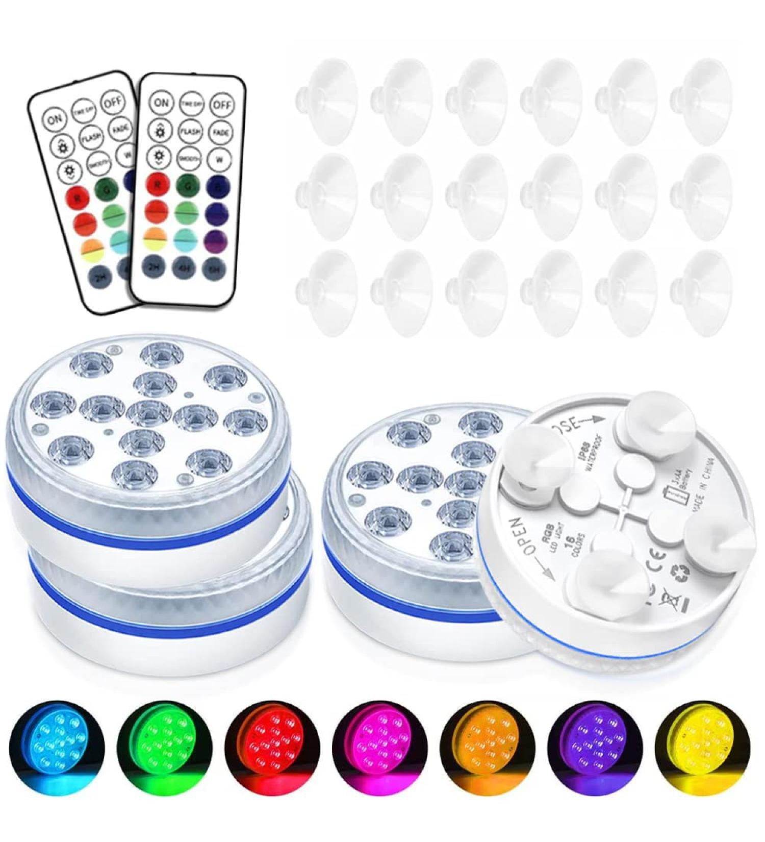 Yotun Underwater LED Pool Lights - 4PCs RGB Color Changing with RF Remote Control | IP68 Waterproof Suction Cup Decorative Lights for Pools & Ponds - Buy Online on SooperMarket.com