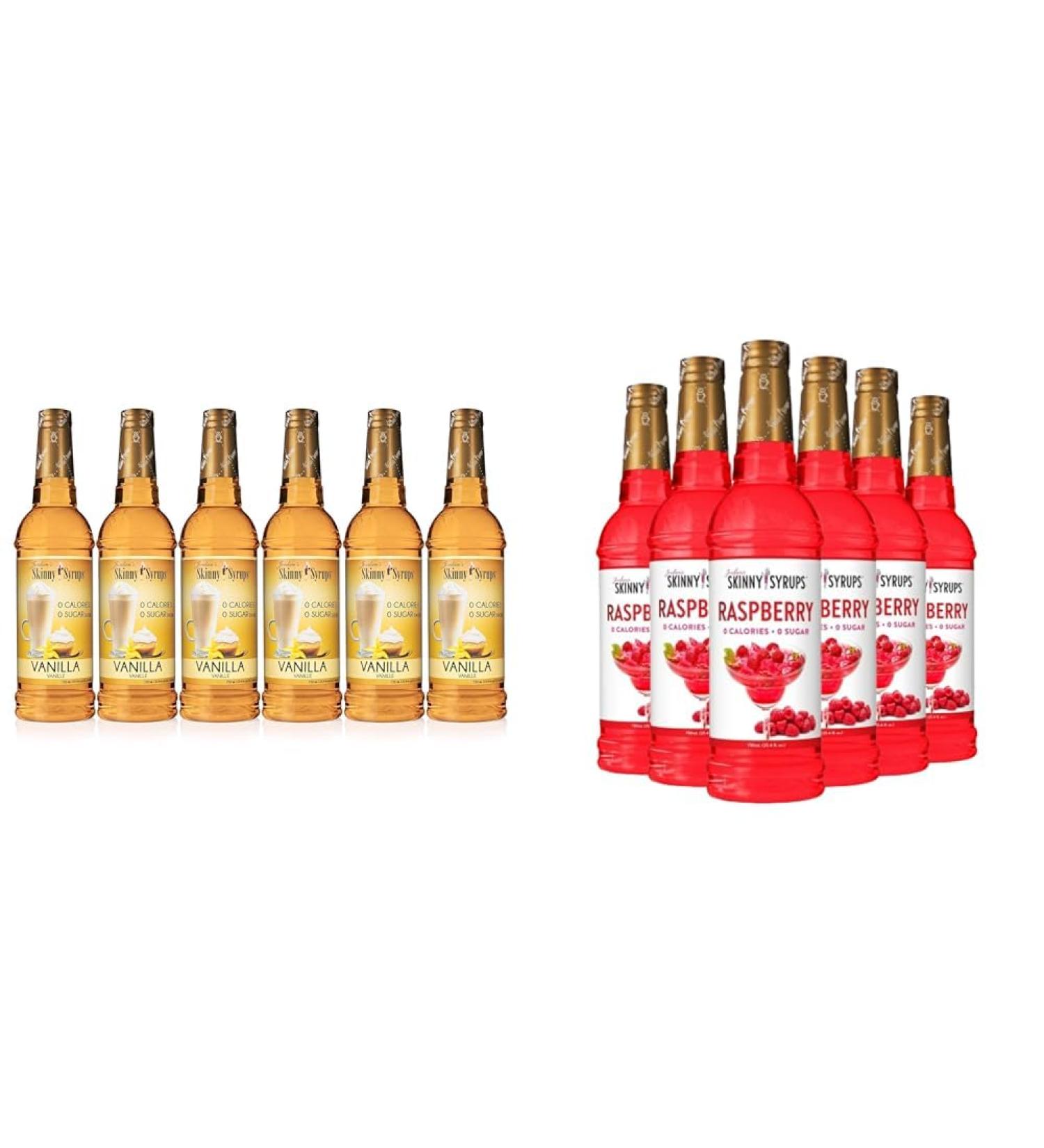 Jordan's Skinny Syrups Vanilla Syrup (750ml Sugar-Free Zero Calorie Keto Friendly) & Raspberry Syrup (750ml Sugar-Free Zero Calorie Keto Friendly) - Fruity & Sweet Guilt-Free Coffee Flavor Duo
