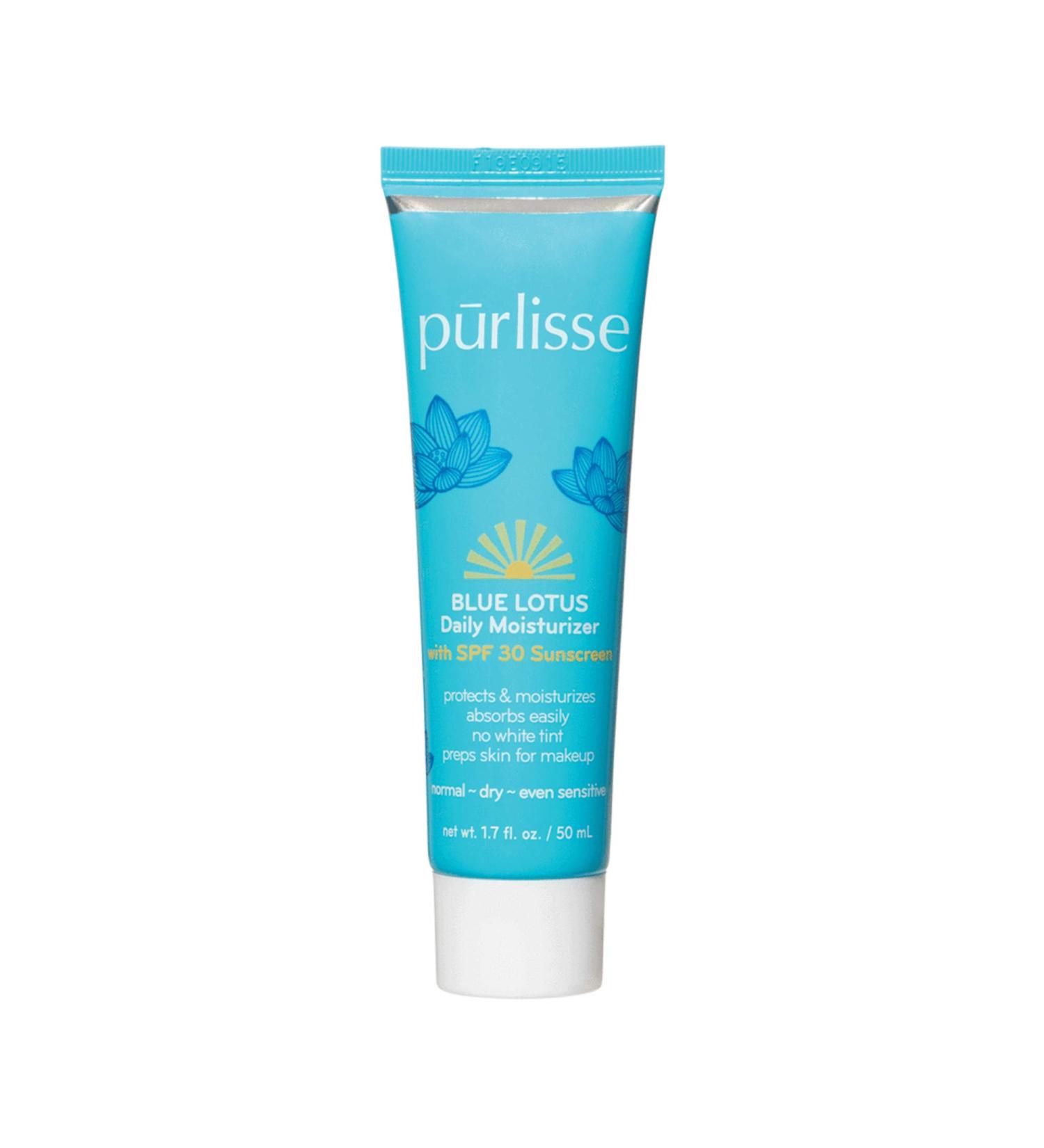 Purlisse Blue Lotus SPF 30 Essential Daily Moisturizer | Cruelty-Free & Clean | Anti-Aging | Reef Safe | Non-Greasy Formula with Vitamin E & Algae Extracts | 1.7oz - Buy Online on SooperMarket.com
