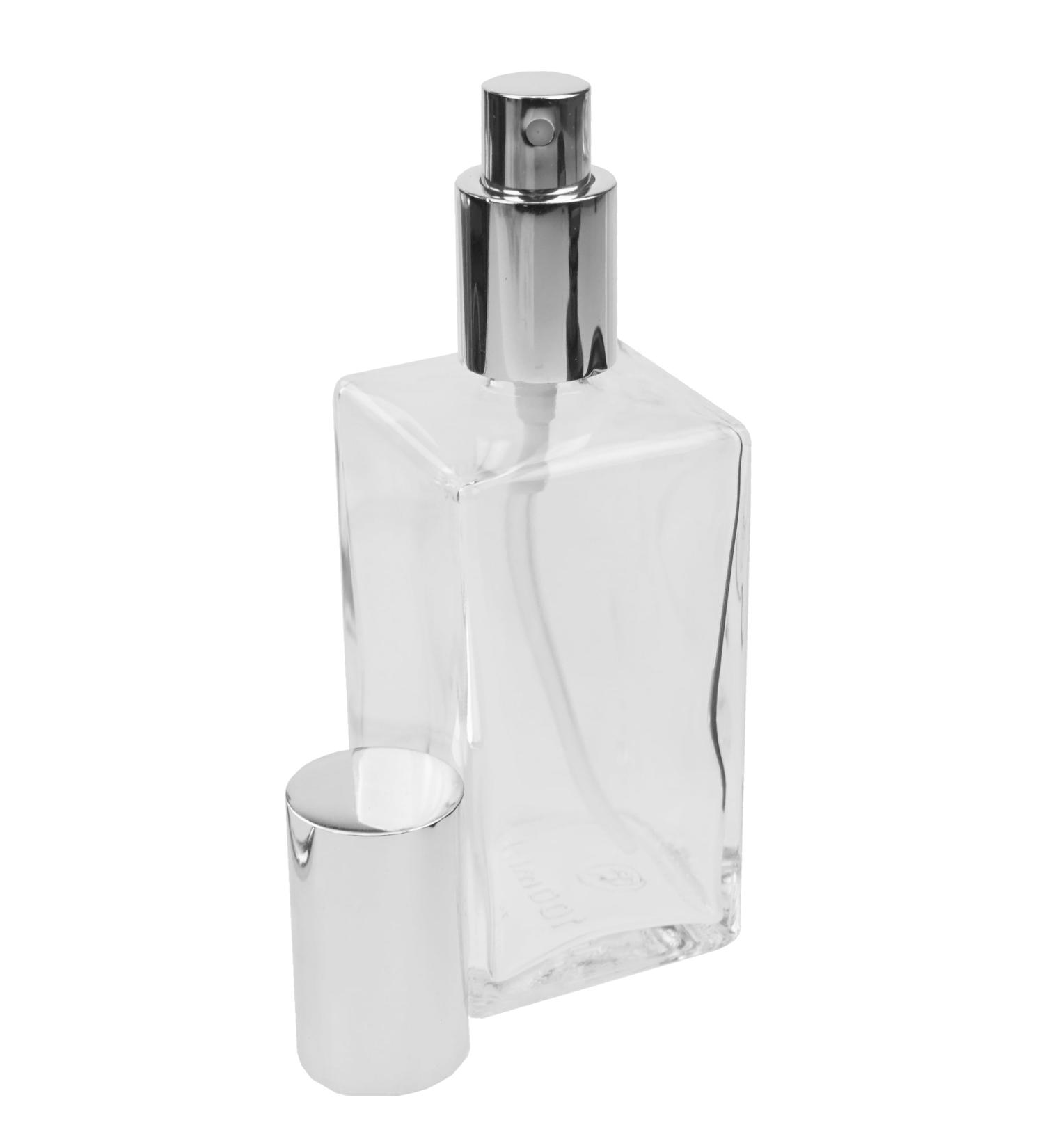 Fantasia Perfume Flakon 100ml - Empty Square Glass Bottle with Atomizer Pump Refillable Silver Cap - Ideal for DIY Fragrance - Buy Online on SooperMarket.com