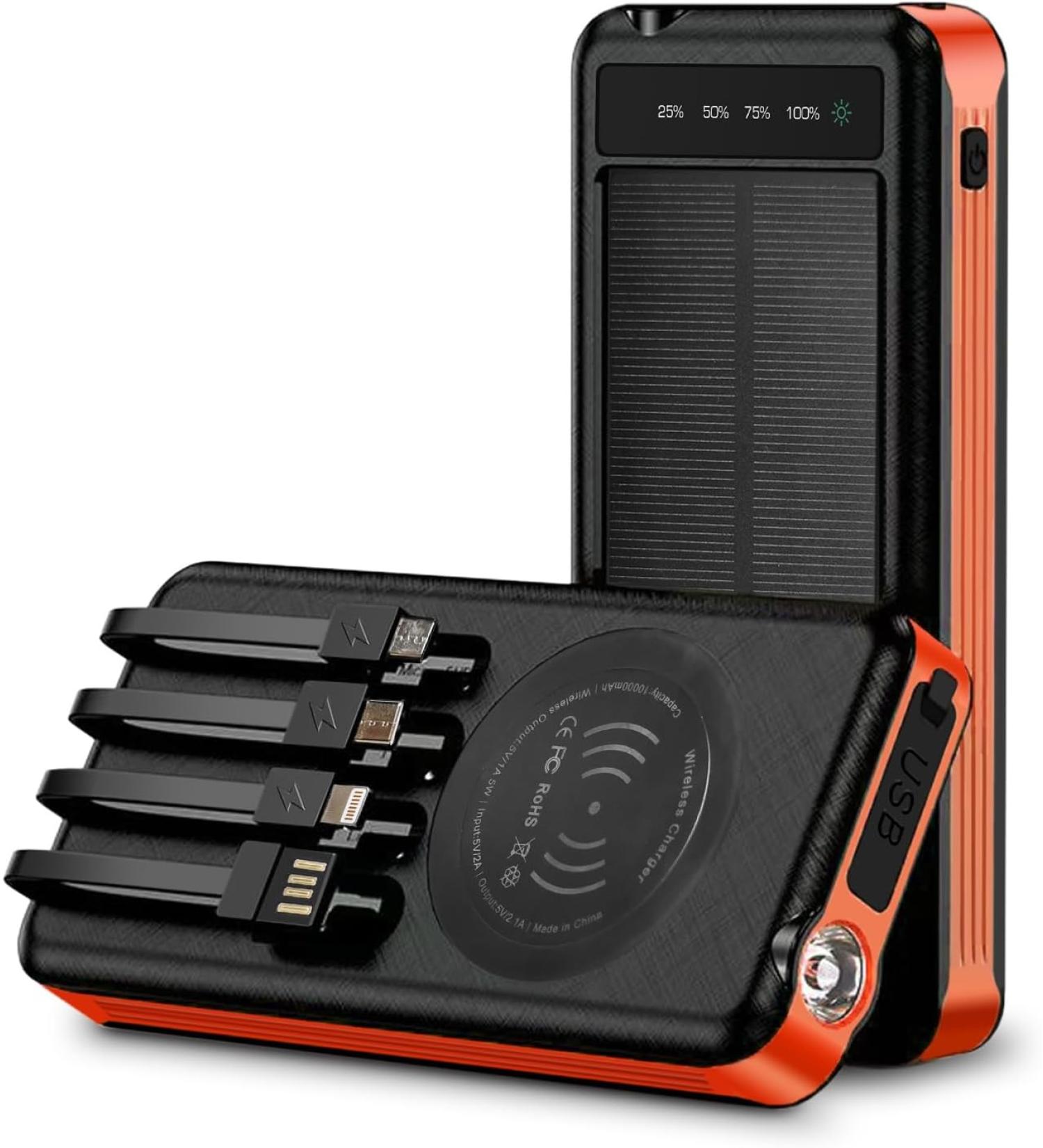 Alpha Digital Outdoor Solar Portable Power Bank with Wireless Charging 10000mAh - Orange - Buy Online on SooperMarket.com