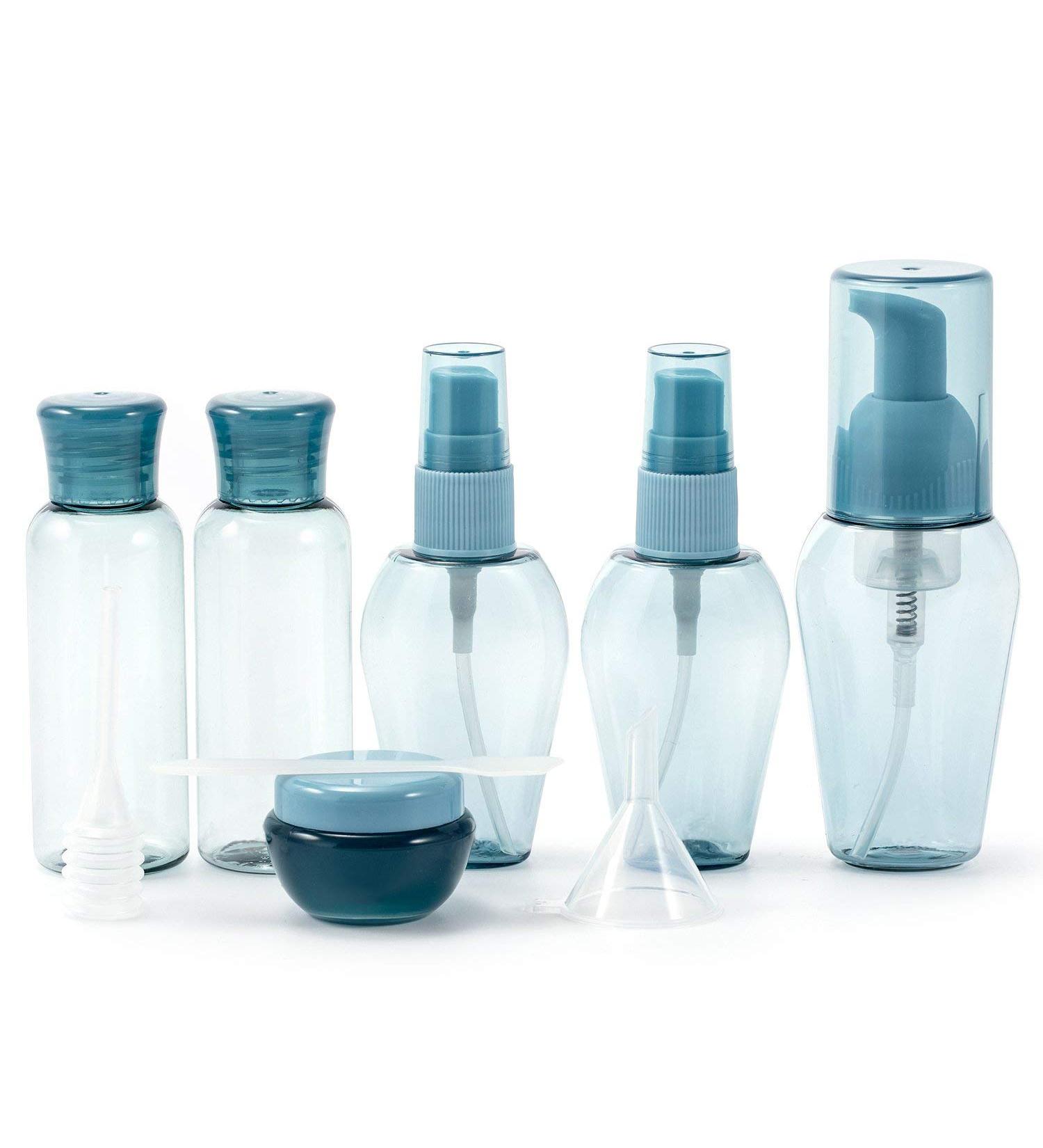 Rintal ZKSM Travel Bottles Set - 6 Empty Cosmetic Containers with Labels Funnel & Straw for Liquids - Perfect for Water & Emulsions (Blue & Transparent) - Buy Online on SooperMarket.com