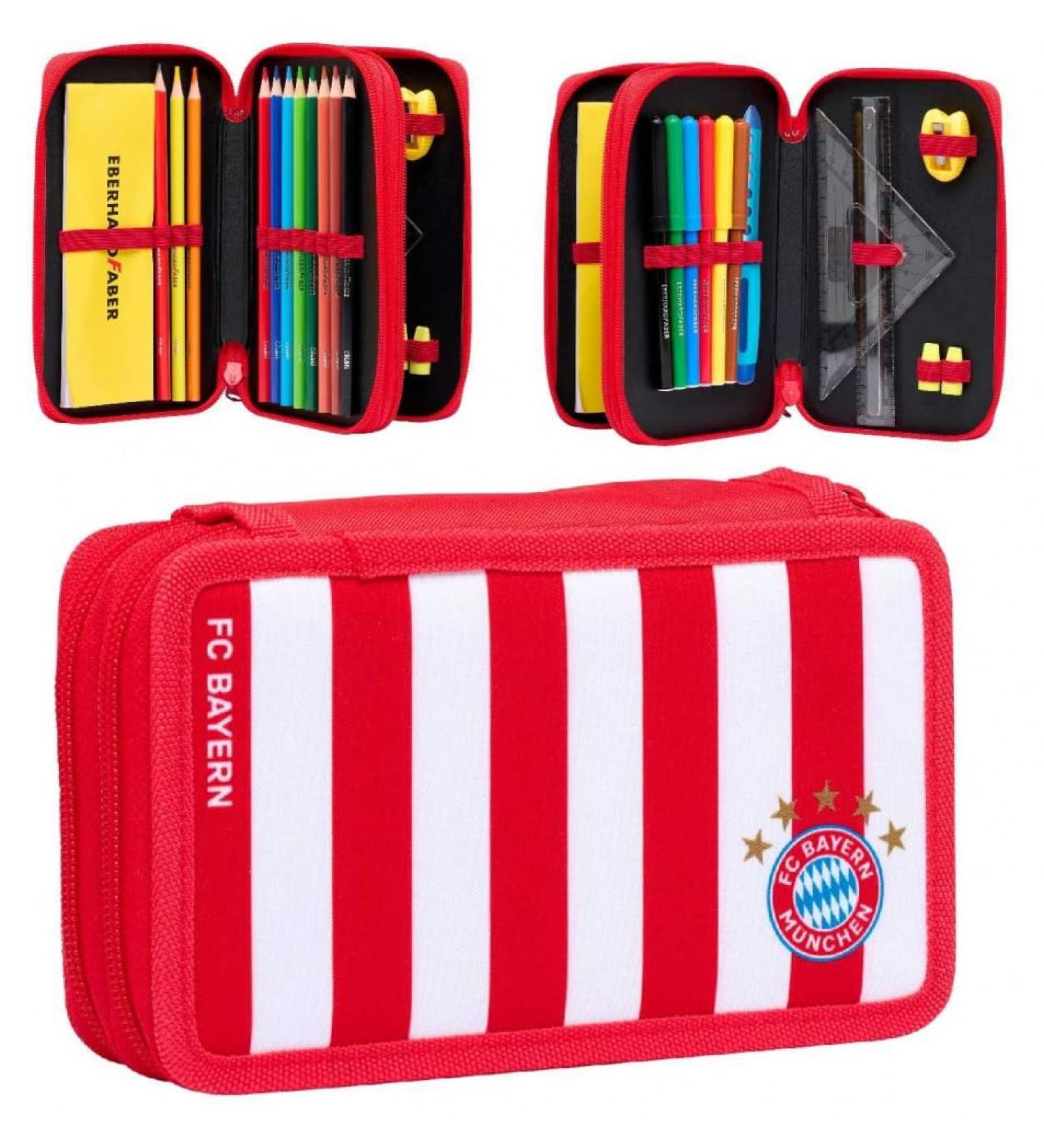 FC Bayern Munich Double Case - Stripes - Red-White Filled Pencil Case with Bookmark | Shop FCB Merchandise - Buy Online on SooperMarket.com
