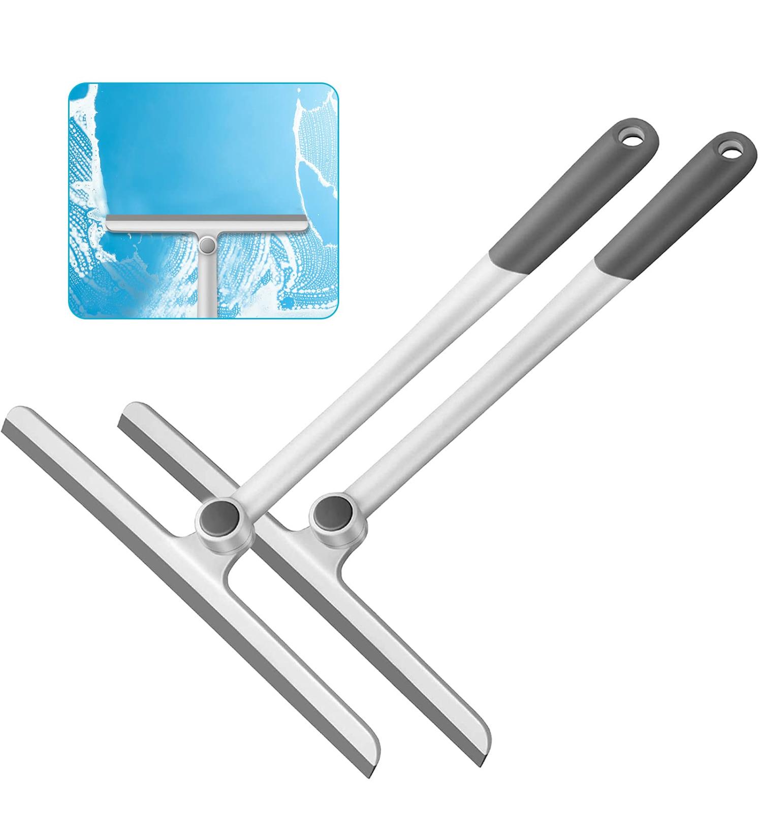 Silicone Handle Shower Squeegee 12 Inch - 2 Pack Gray for Shower Doors, Glass, Mirrors, Windows, Cars, Tile Walls - Bathroom Essential - Buy Online on SooperMarket.com