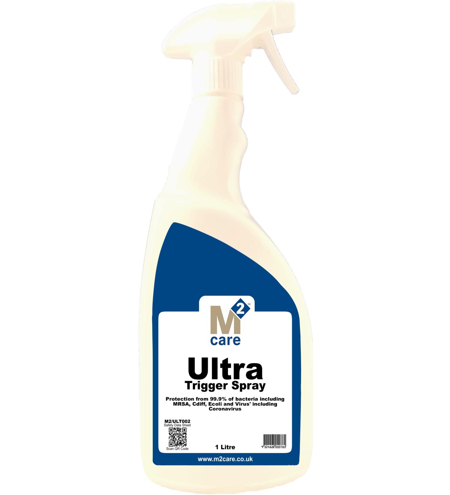 M2 Care Ultra 1 Litre Trigger Spray + 2 x All Round 300GSM White Microfibre Cloths