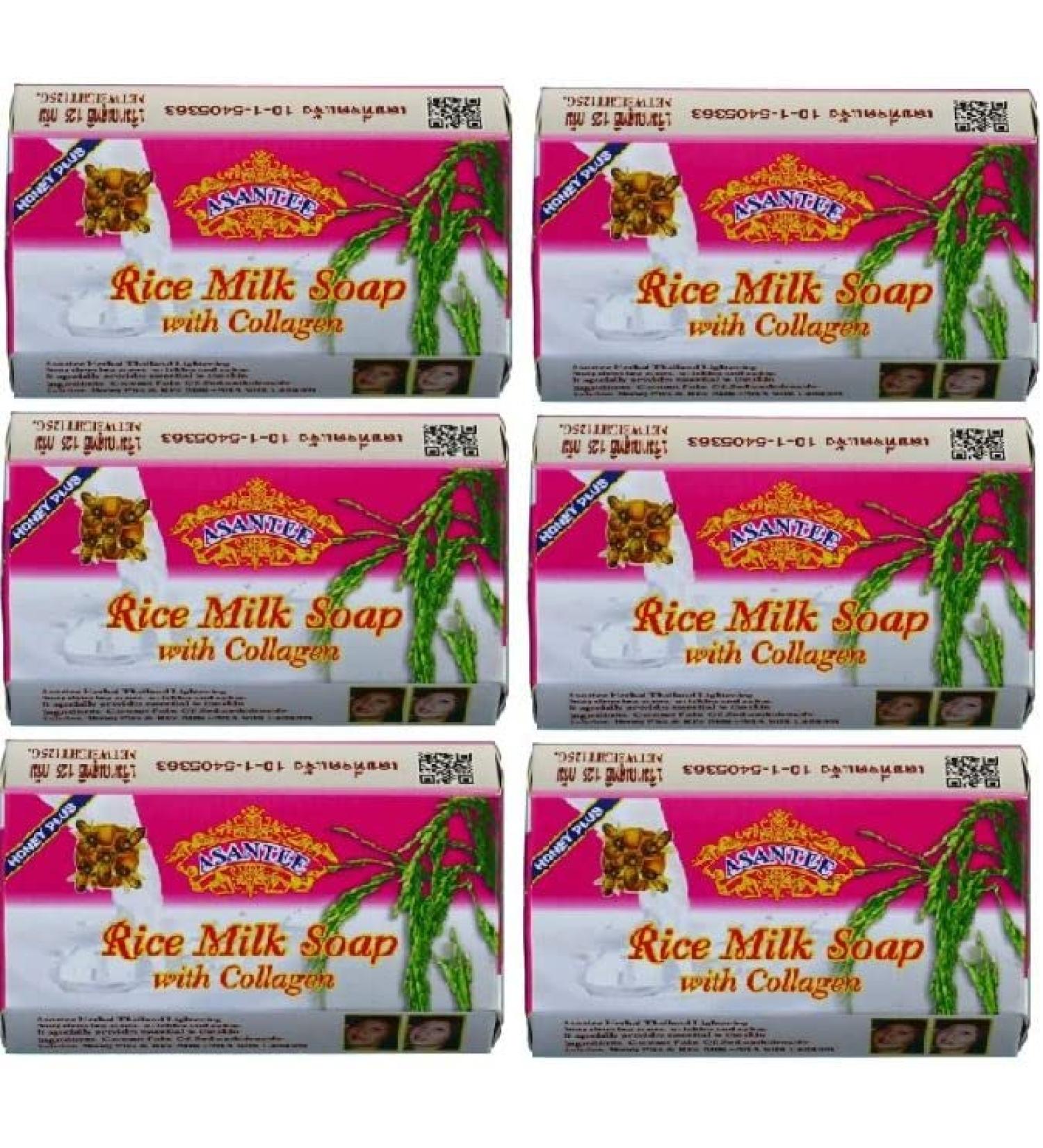ASANTEE Rice Milk, Collagen, and Honey Soap - 6-Pack Luxurious Body Soap for Soft, Clear, and Radiant Skin with Long-Lasting Scent - Buy Online on SooperMarket.com