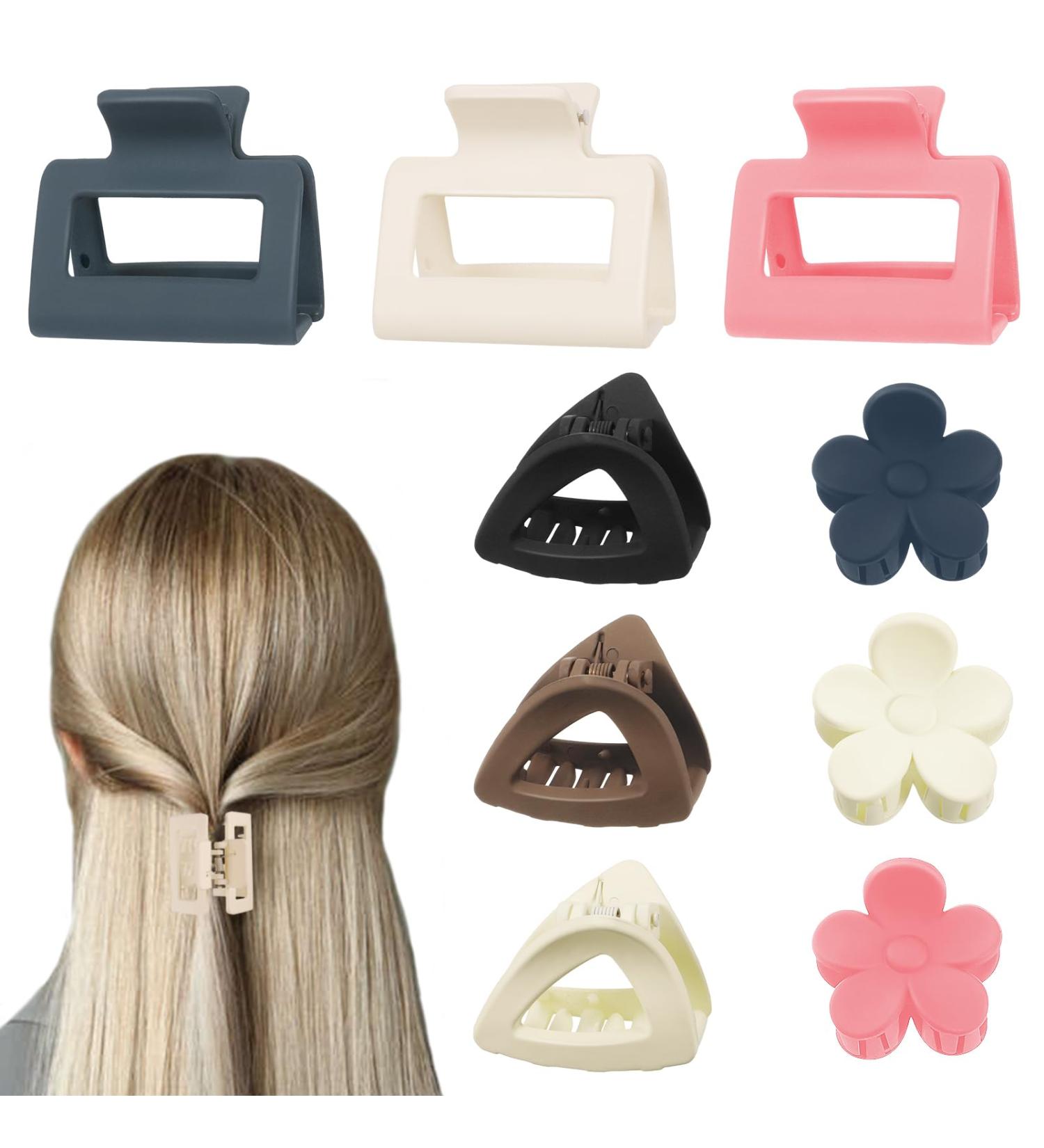 Heyu-Lotus 9 PCs Hair Claw Clips Set - Small Matte Nonslip Clips for Women and Girls - Square, Flower, Triangular Shapes - Ideal for Thick, Fine, Medium Hair - 2 Inch - Mixed 2 - Buy Online on SooperMarket.com