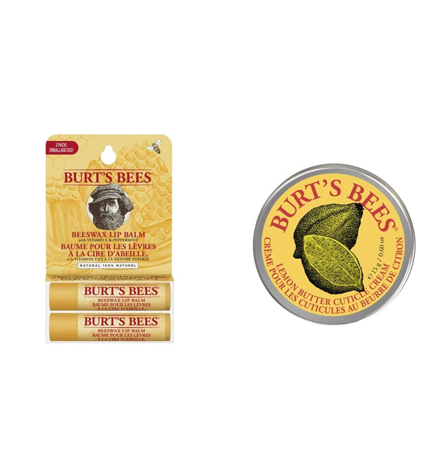 Burt's Bees 100% Natural Lip Balm 2-Pack & Lemon Butter Nail Skin Cream Bundle - Moisturizing & Affordable - Buy Online on SooperMarket.com